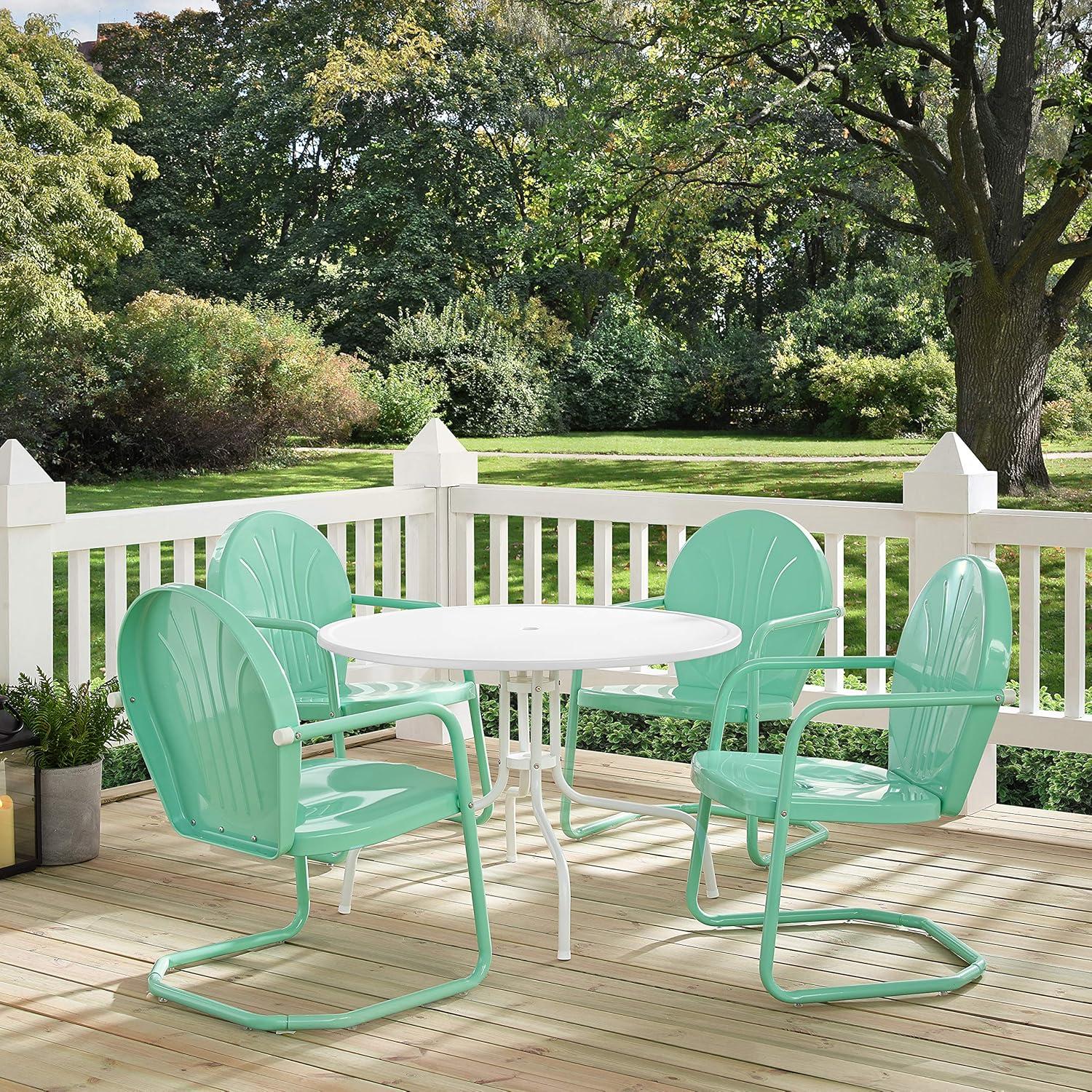 Burley Round 4 - Person 39" Long Powder Coated Steel Dining Set