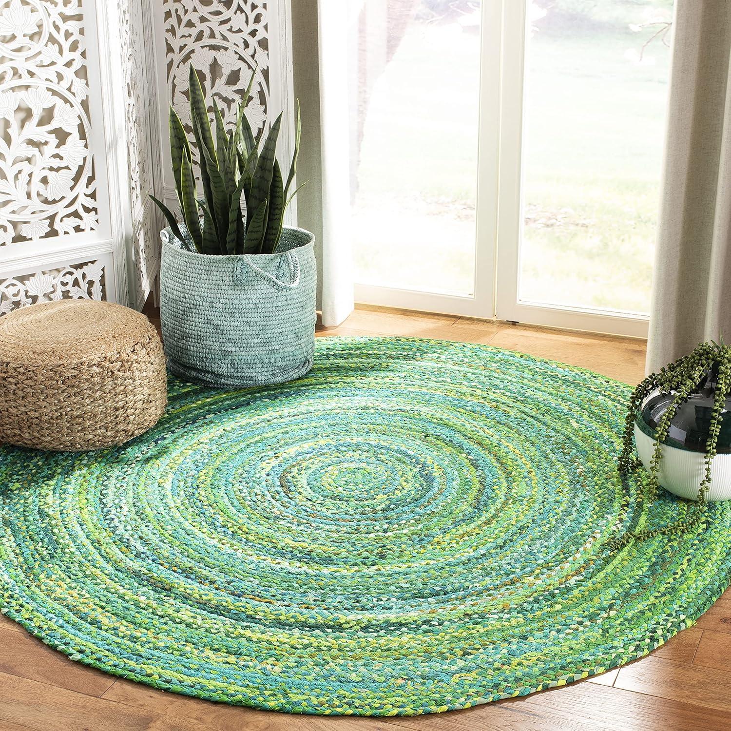 SAFAVIEH Braided Calvin Transitional Cotton Reversible Area Rug, Green, 3' x 3' Round