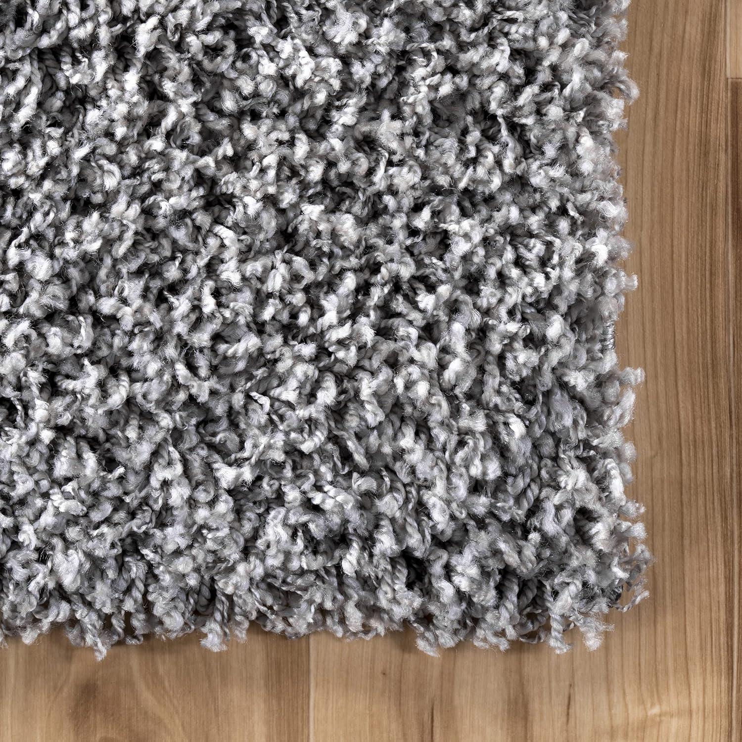 Luxurious Silver Shag Rectangular Area Rug - Synthetic, Easy Care