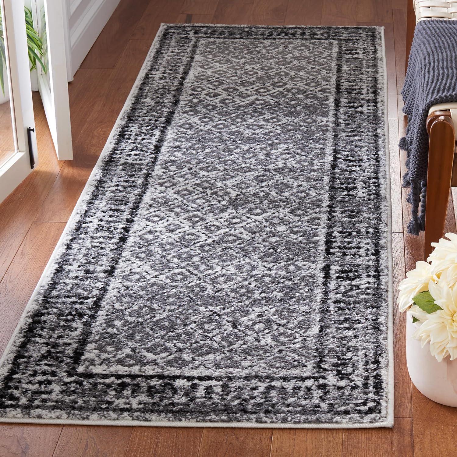 Ivory and Silver Geometric Synthetic Runner Rug