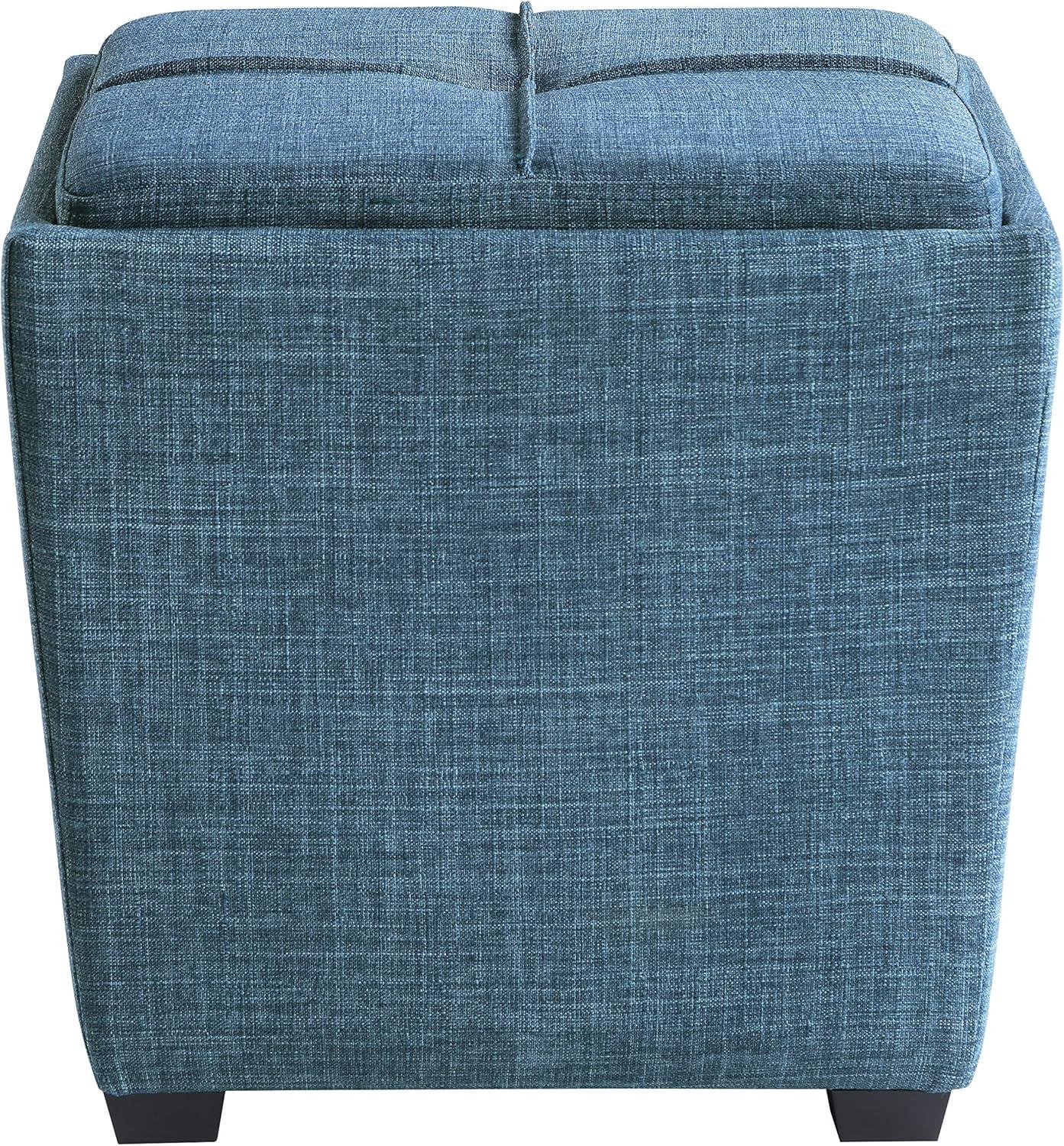 Rockford Blue Fabric Tufted Storage Ottoman with Tray, 16.25"