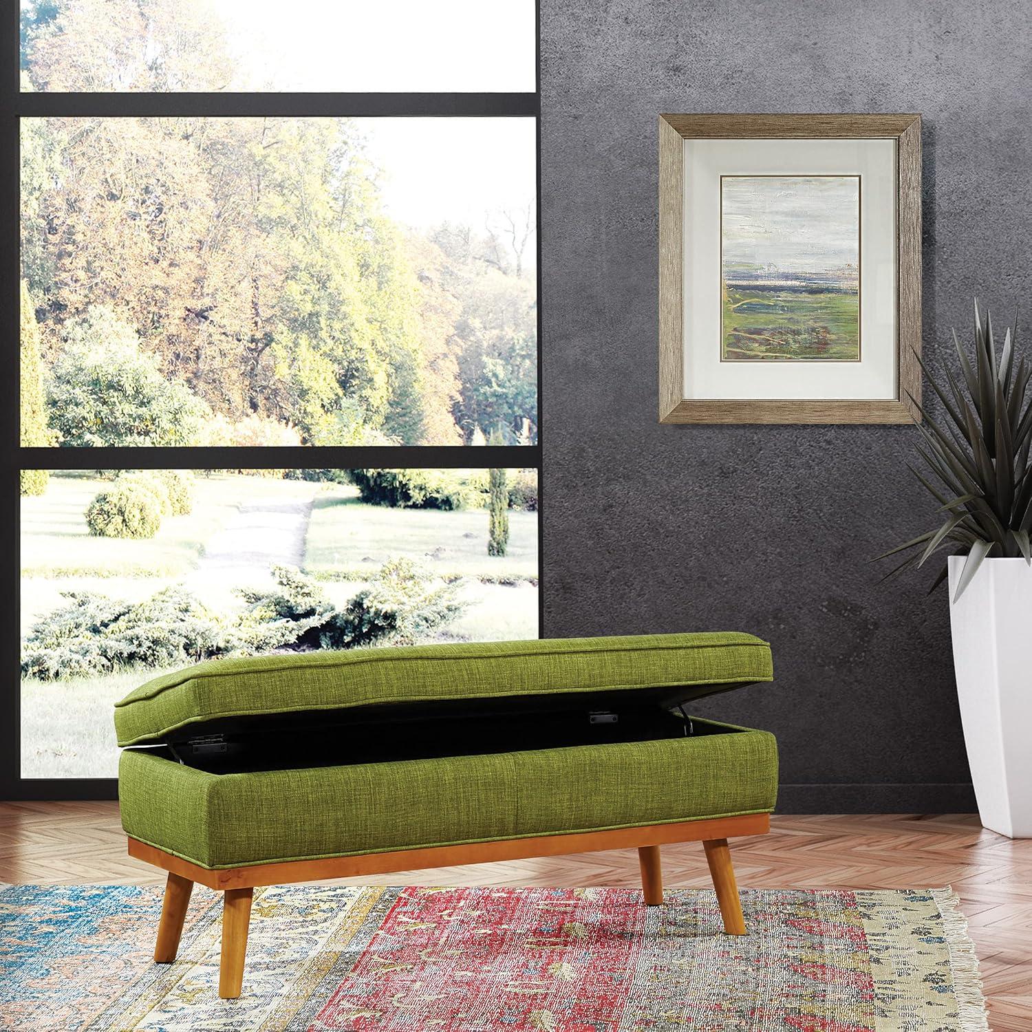 Katheryn Storage Bench Green - OSP Home Furnishings: Mid-Century Modern Ottoman, Plywood Frame, Polyester Upholstery