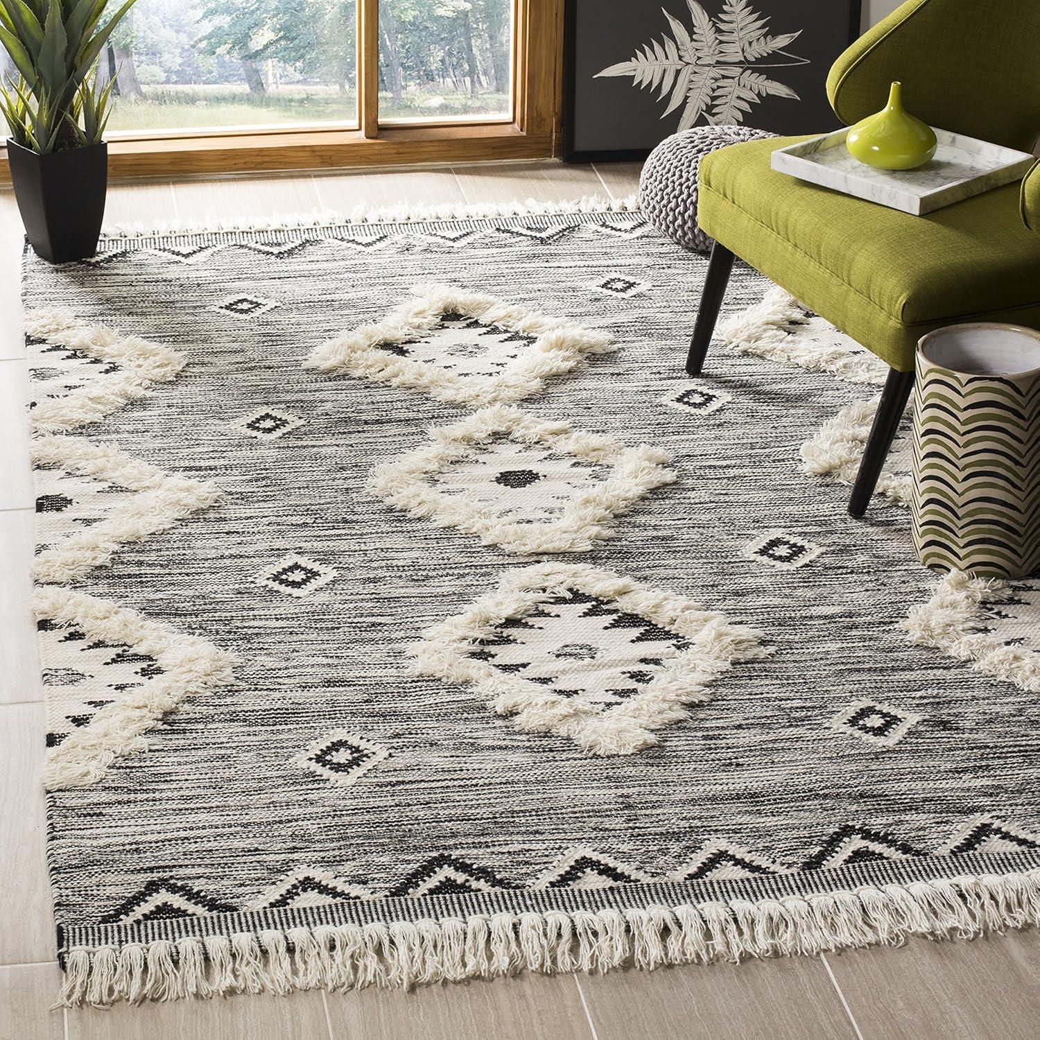 Kenya KNY906 Hand Knotted Area Rug - Black/Ivory - 6'x9' - Safavieh.