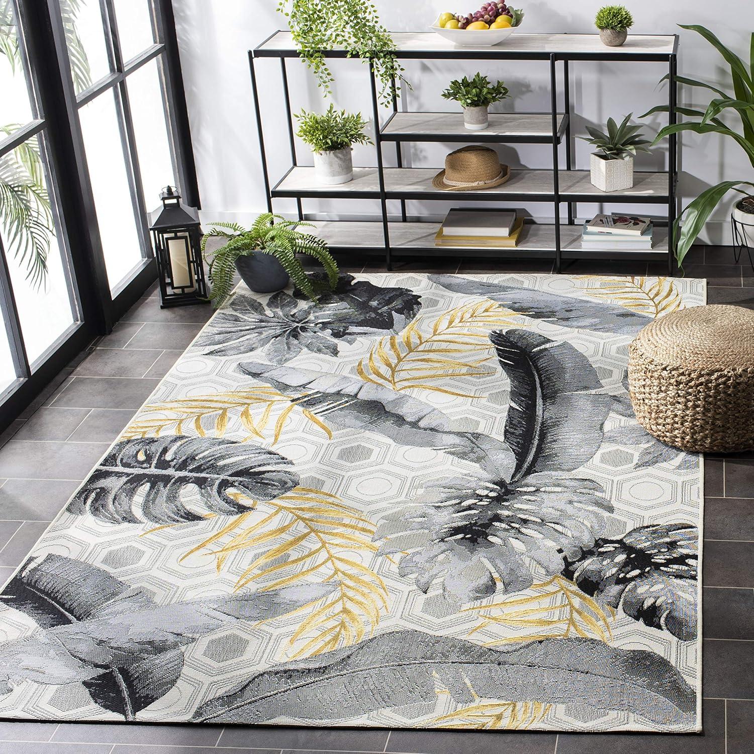 Gray and Gold Rectangular Washable Synthetic Area Rug