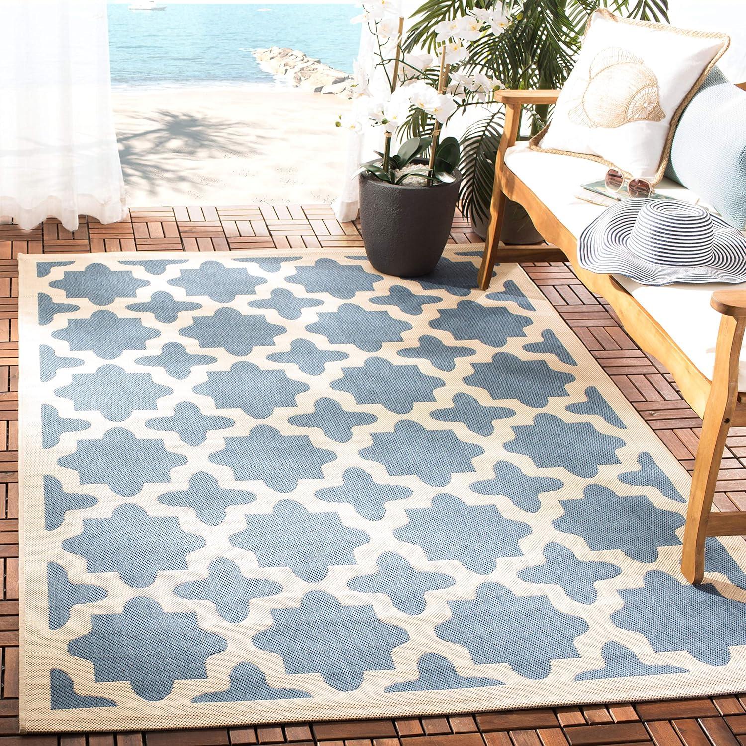 Courtyard CY6913 Power Loomed Indoor and Outdoor Area Rug - Blue/Beige - 4'x4' - Safavieh