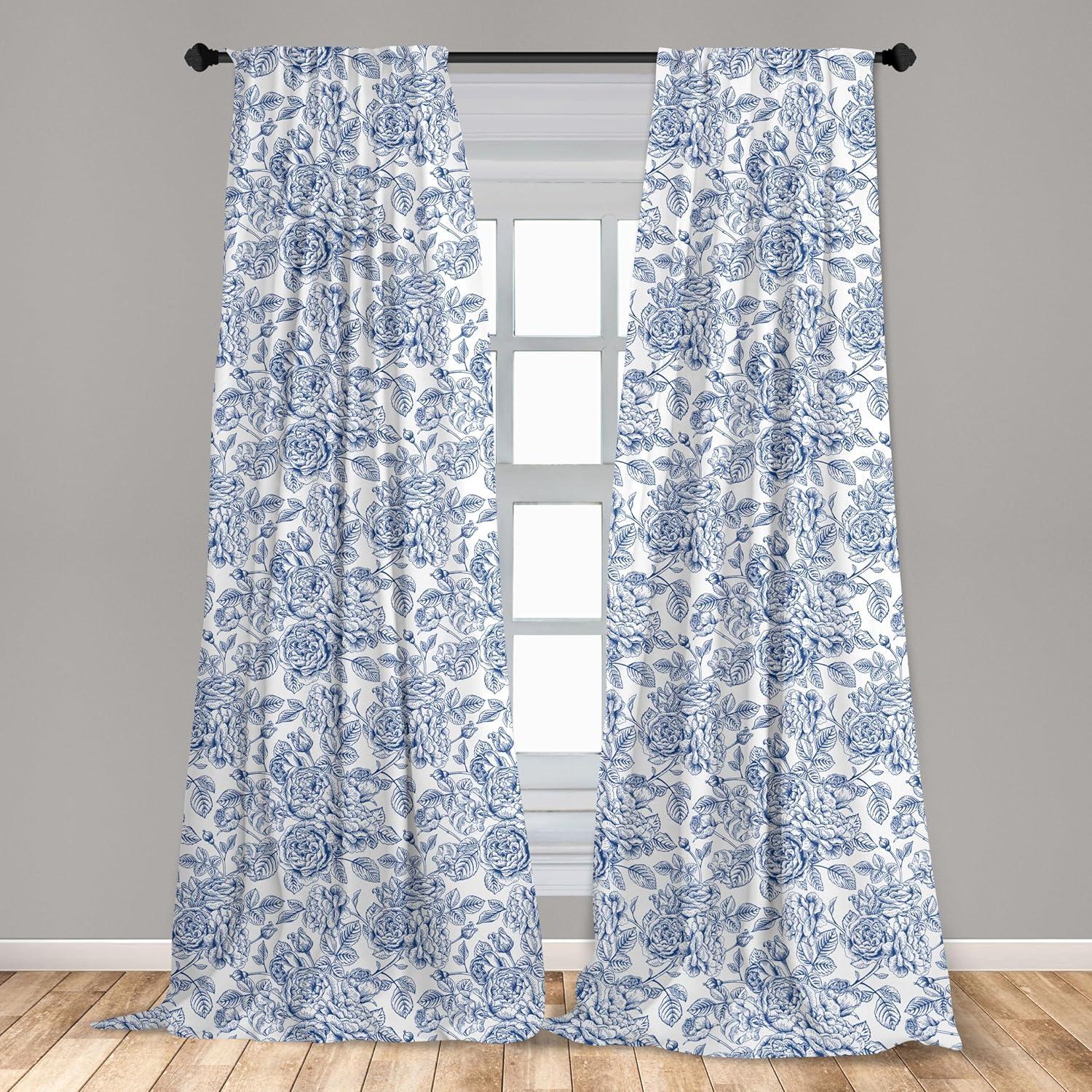 Ambesonne Rose Floral Semi-Sheer Rod Pocket Curtain Panels (Set of 2)