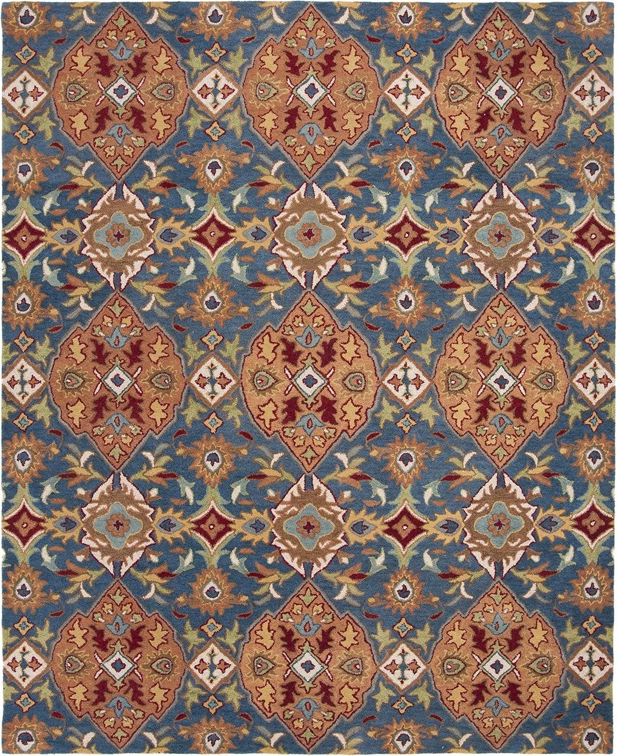 SAFAVIEH Heritage Reanna Geometric Floral Wool Area Rug, Camel/Blue, 8' x 10'