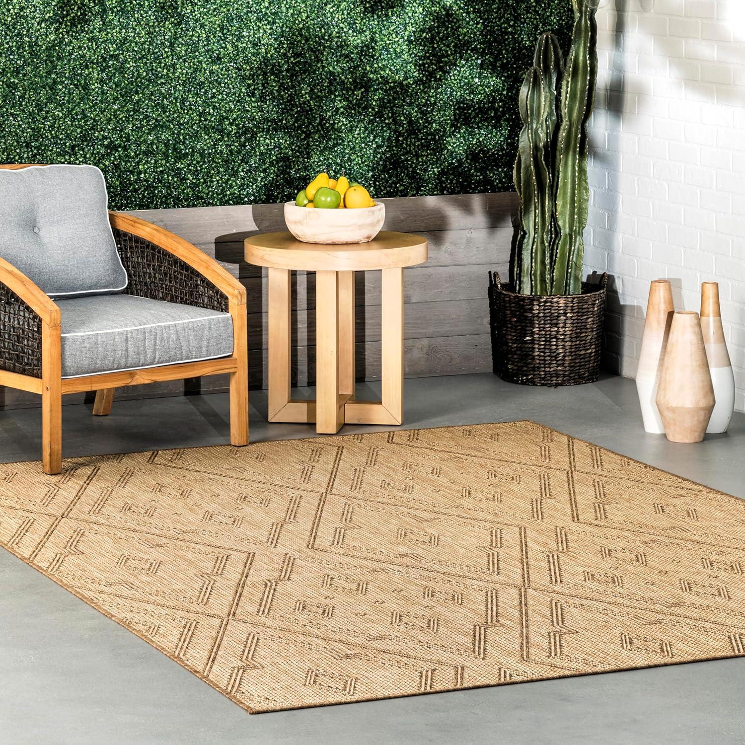 nuLOOM 4' x 6' Outdoor Performance Area Rug, Stain Resistant, Weather Resistant, High Traffic, Patio, Balcony, Outside, Latia Brown