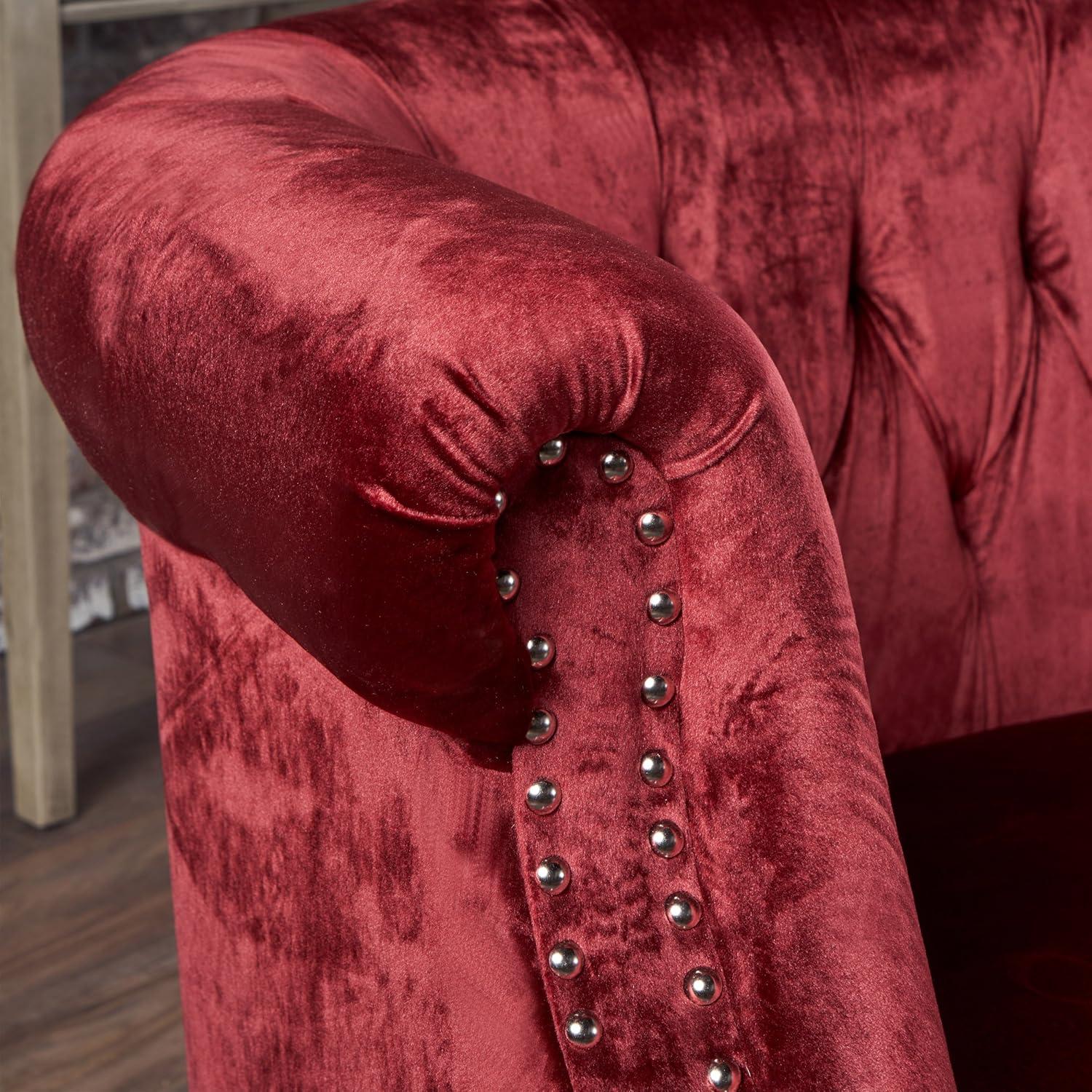 Milani Scroll Arm Loveseat Garnet: Tufted, Nailhead Trim, Polyester Upholstery - Christopher Knight Home