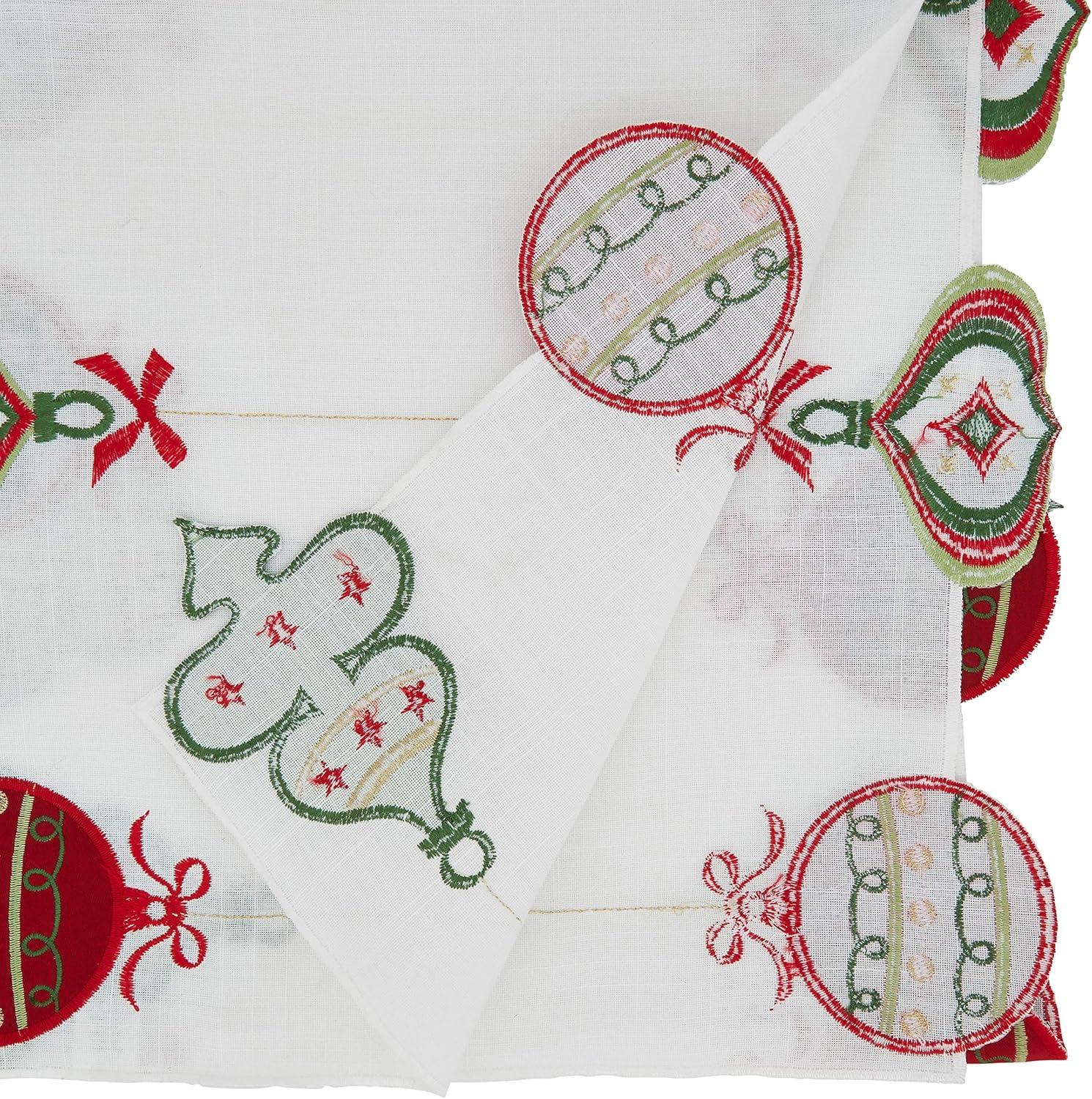 Colorful Embroidered Christmas Ornaments Table Runner