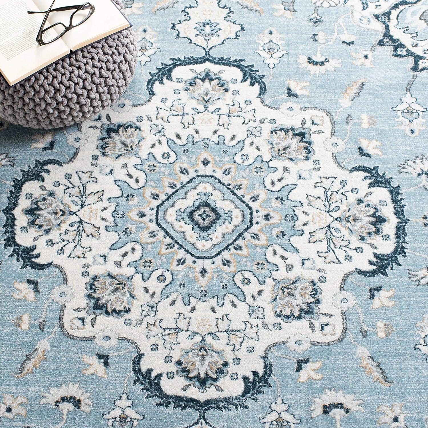 SAFAVIEH Isabella Tamzen Floral Bordered Area Rug, Light Blue/Cream, 4' x 6'