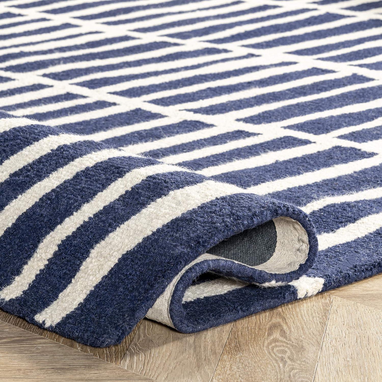 Artisan Navy Geometric Hand-Tufted Wool Area Rug, 6' x 9'