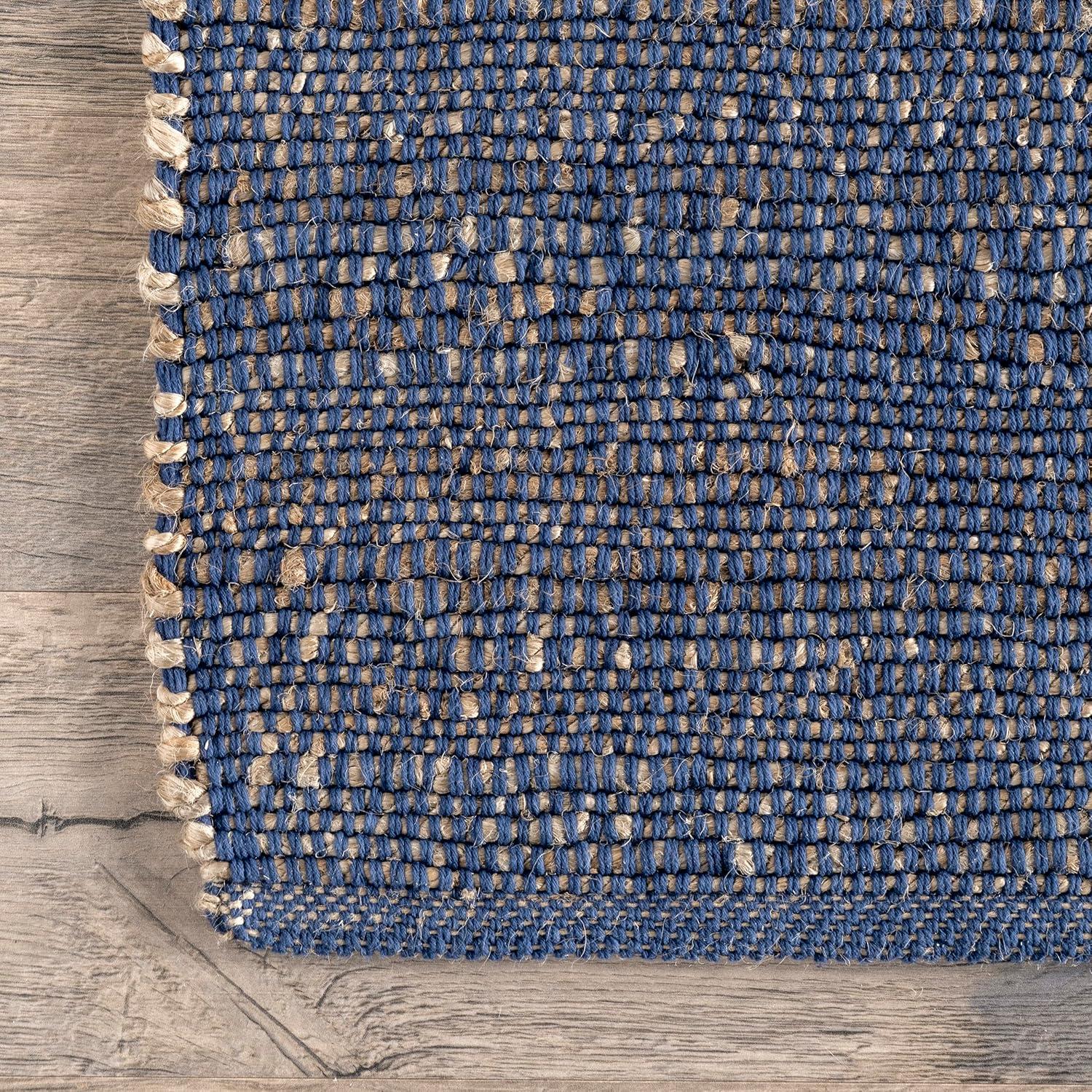Nuloom 5x8 Elfriede Jute & Cotton Hand Woven Indoor Area Rug, Blue, Solid Rustic Farmhouse Style Natural Fiber Bedroom, Living Room,