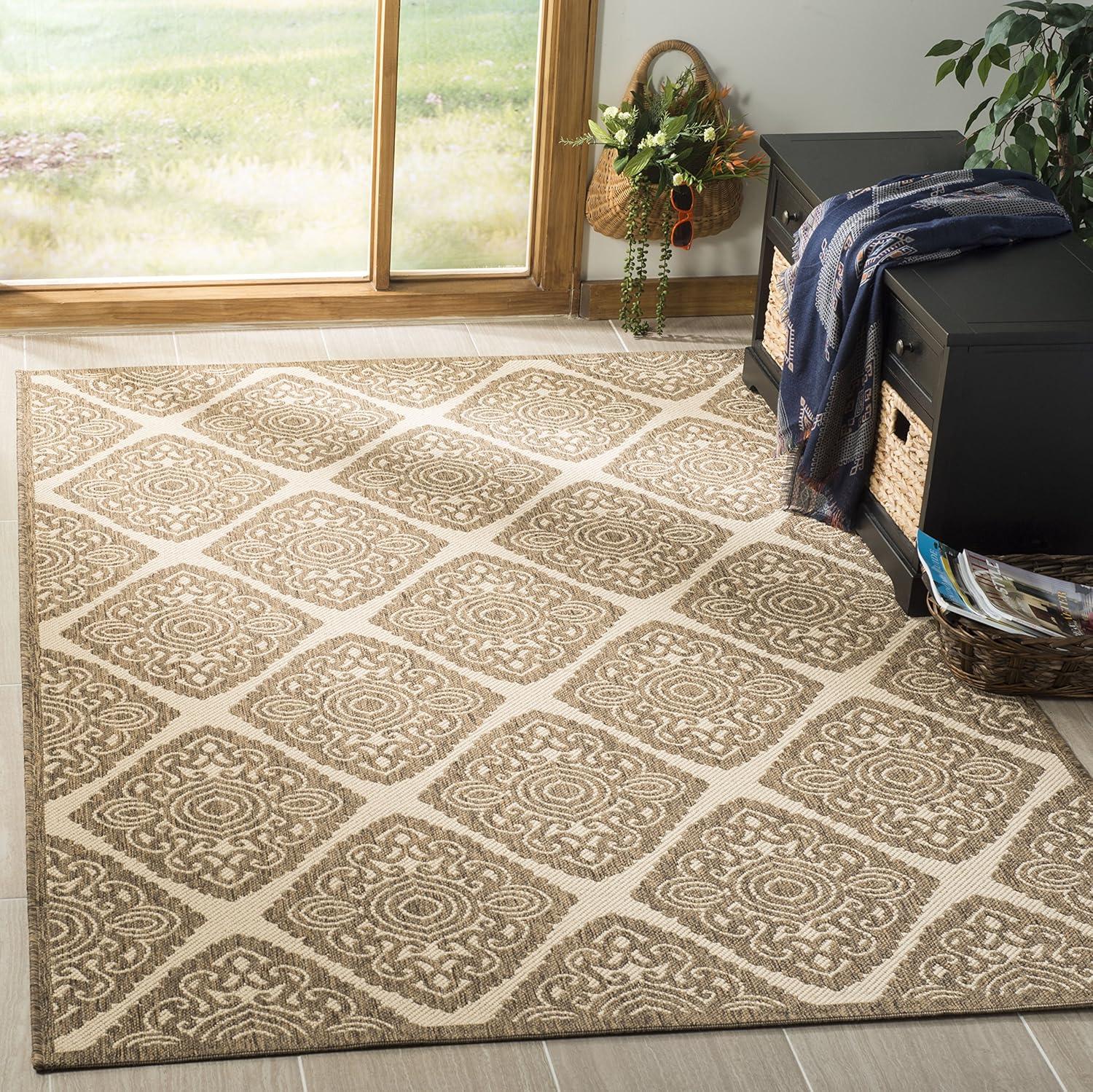 Cream and Beige Geometric Flatweave Synthetic 8' x 10' Area Rug