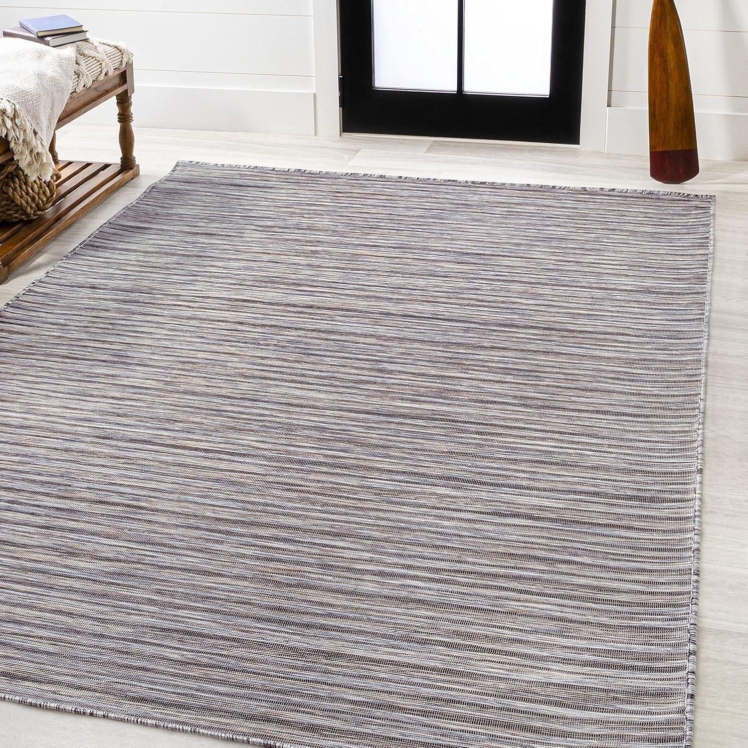 Reversible Dark Gray/Blue Striped Synthetic Area Rug 9' x 12'