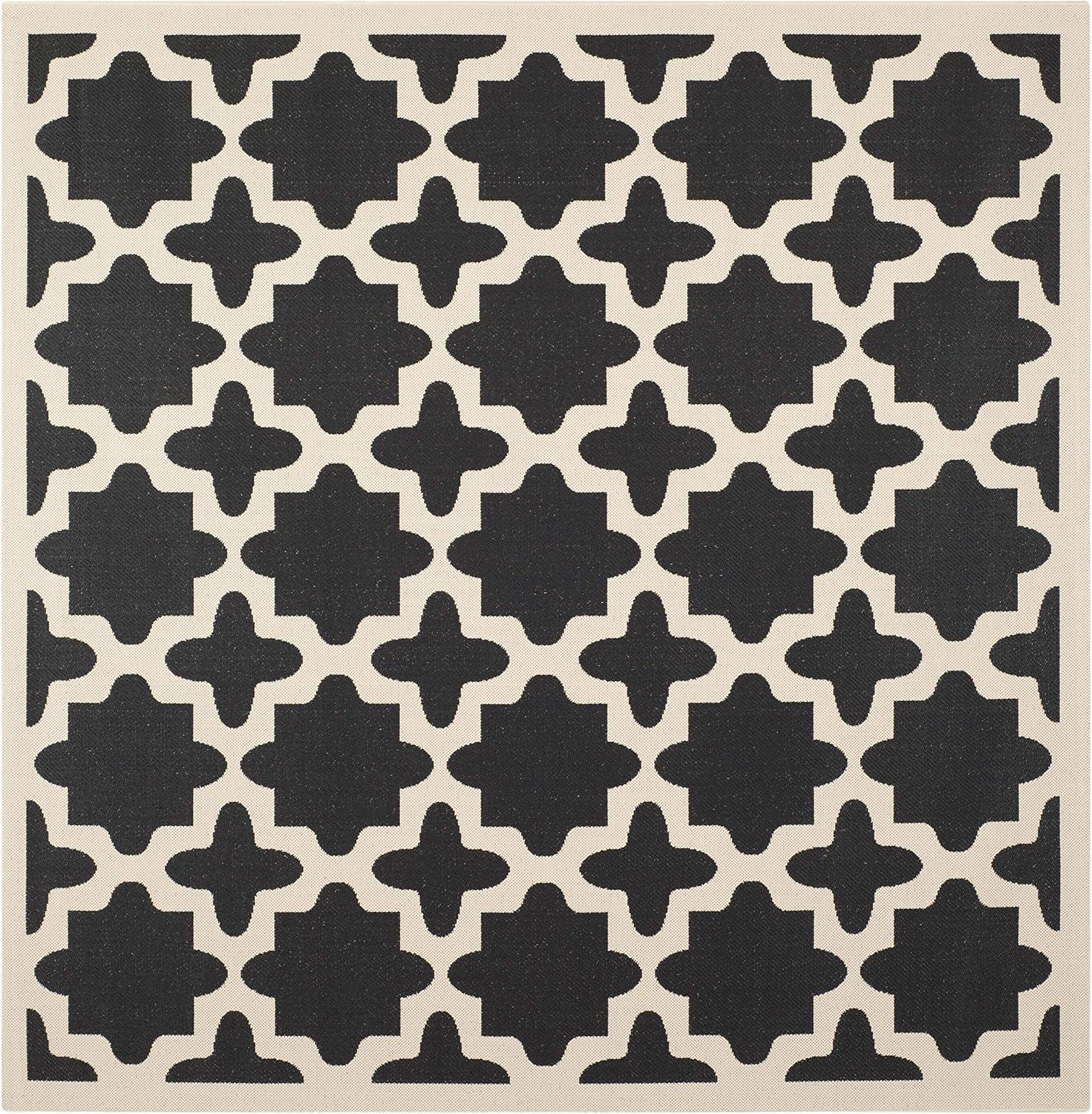 Courtyard CY6913 Power Loomed Indoor and Outdoor Area Rug - Black/Beige - 4'x4' - Safavieh