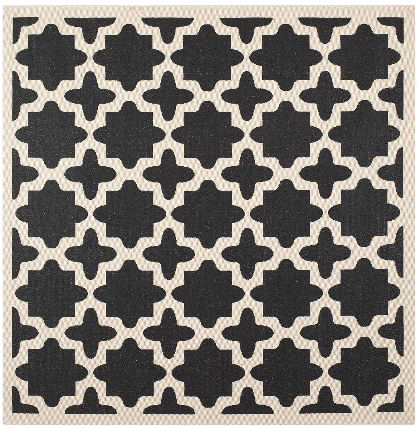 SAFAVIEH Courtyard Amanda Geometric Indoor/Outdoor Area Rug, 7'10" x 7'10" Square, Black/Beige