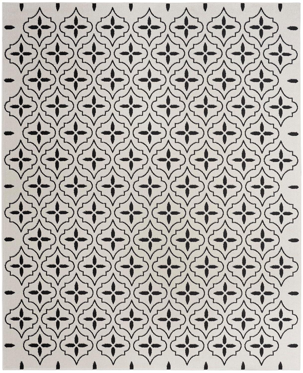 Nourison Essentials Moroccan Modern Indoor Outdoor Rug Ivory Black 8' x 10'