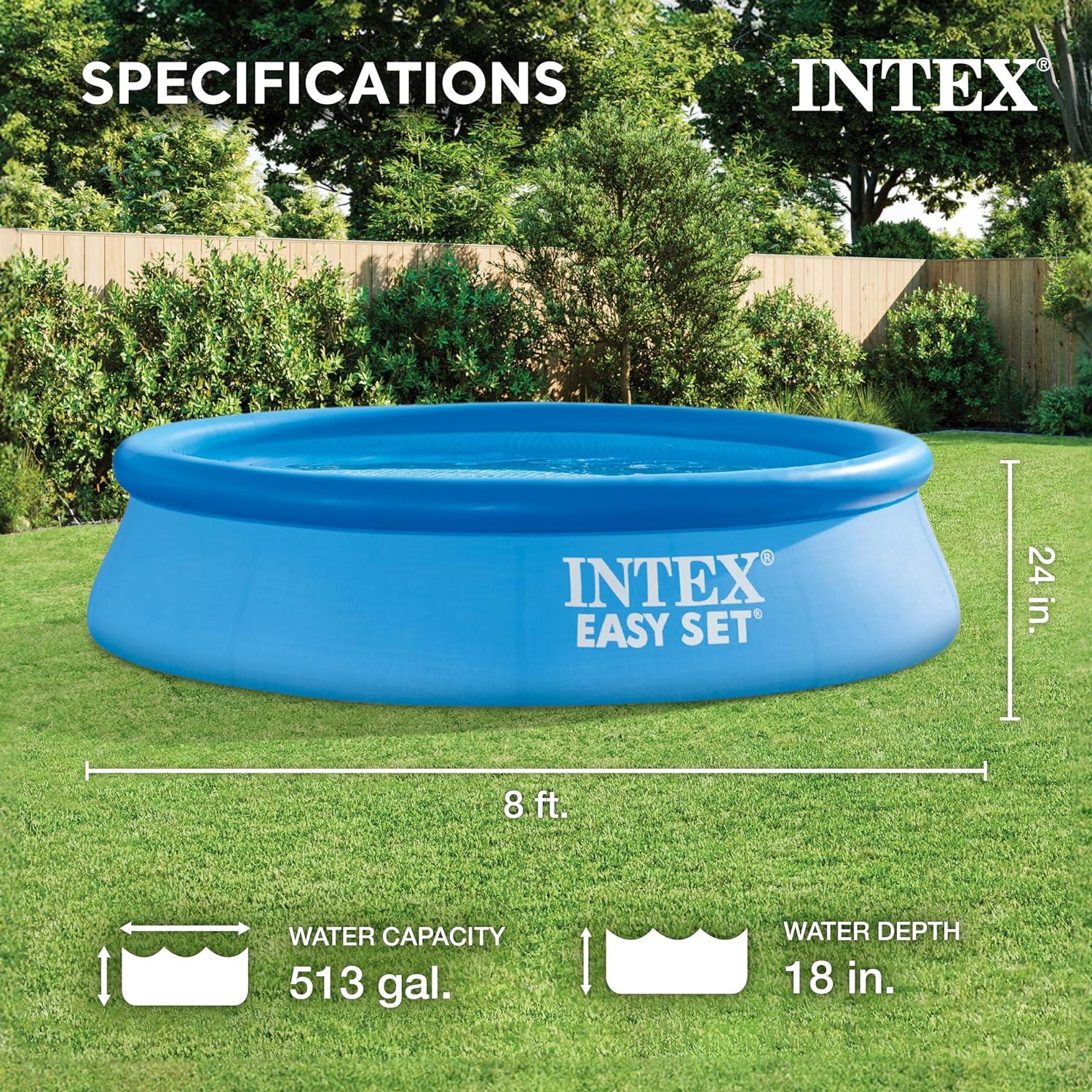 Intex  Easy Set Inflatable Puncture Resistant Above Ground Portable Outdoor Swimming Pool for Kids and Adults, Blue