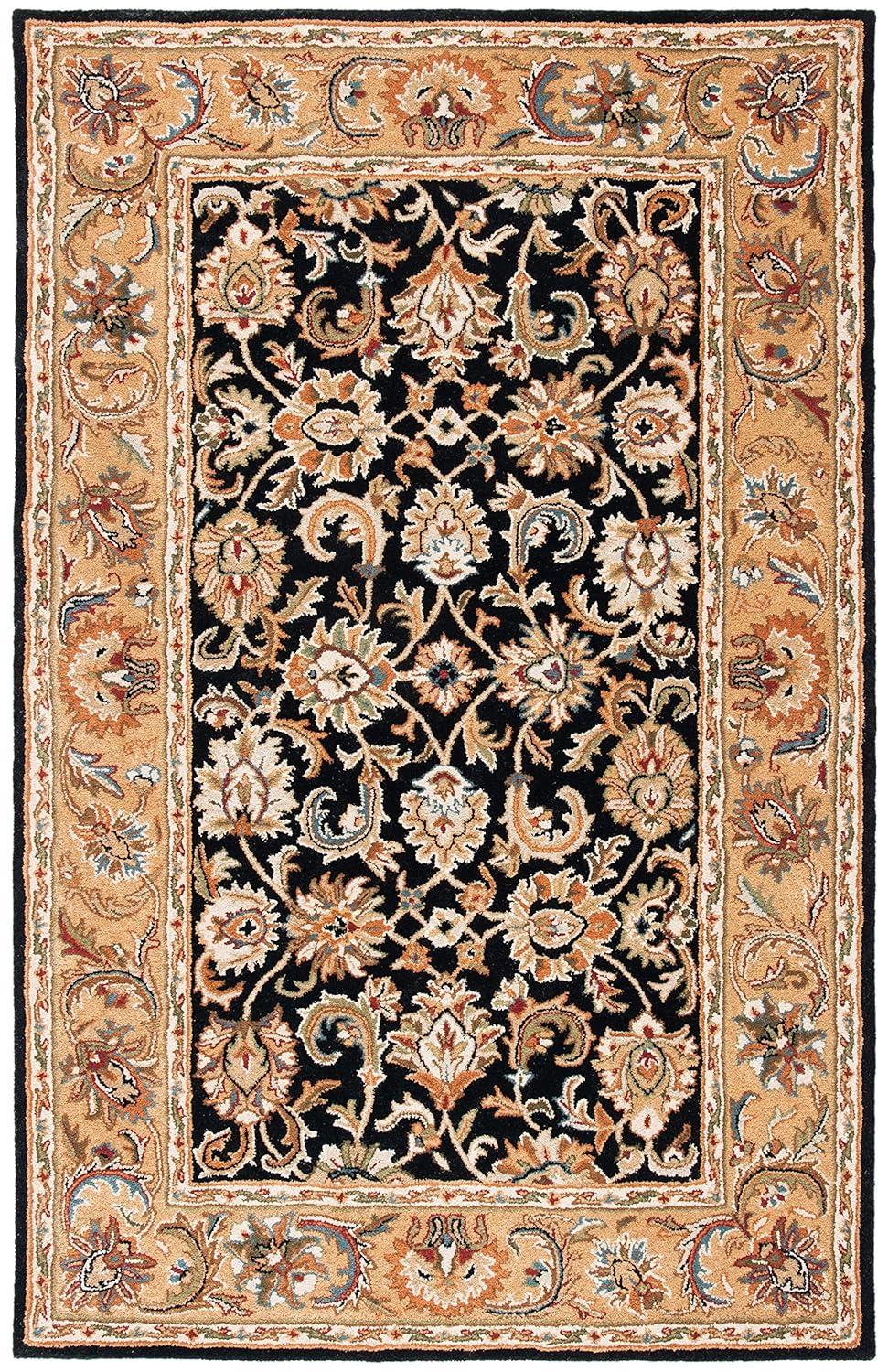 SAFAVIEH Classic Gloria Traditional Wool Area Rug, Black/Gold, 5' x 8'