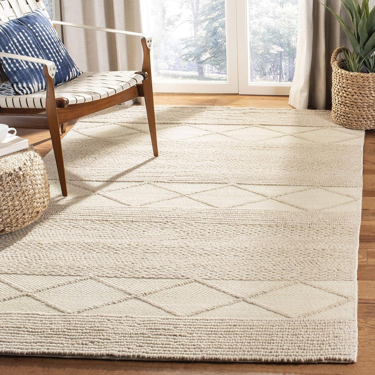 Highland Dunes Tulane Natura Hand Woven Wool/Cotton Geometric Rug in Beige