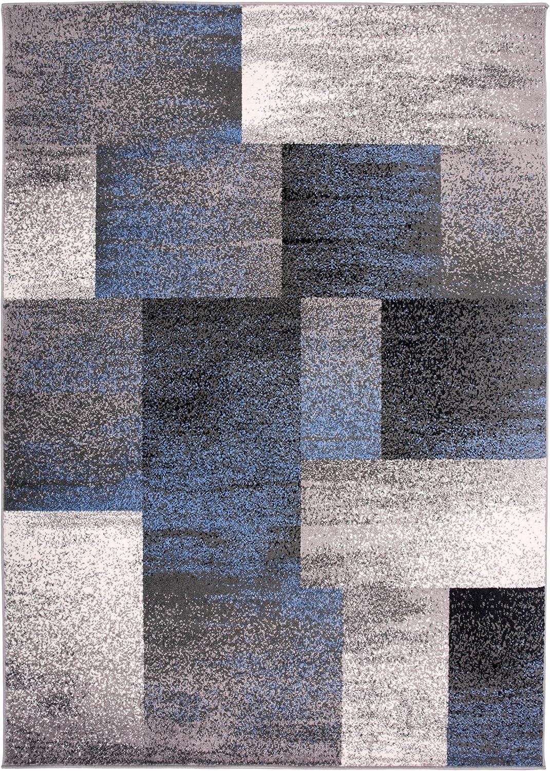 World Rug Gallery Contemporary Modern Geometric Boxes Area Rug - Blue 3'3" x 5'