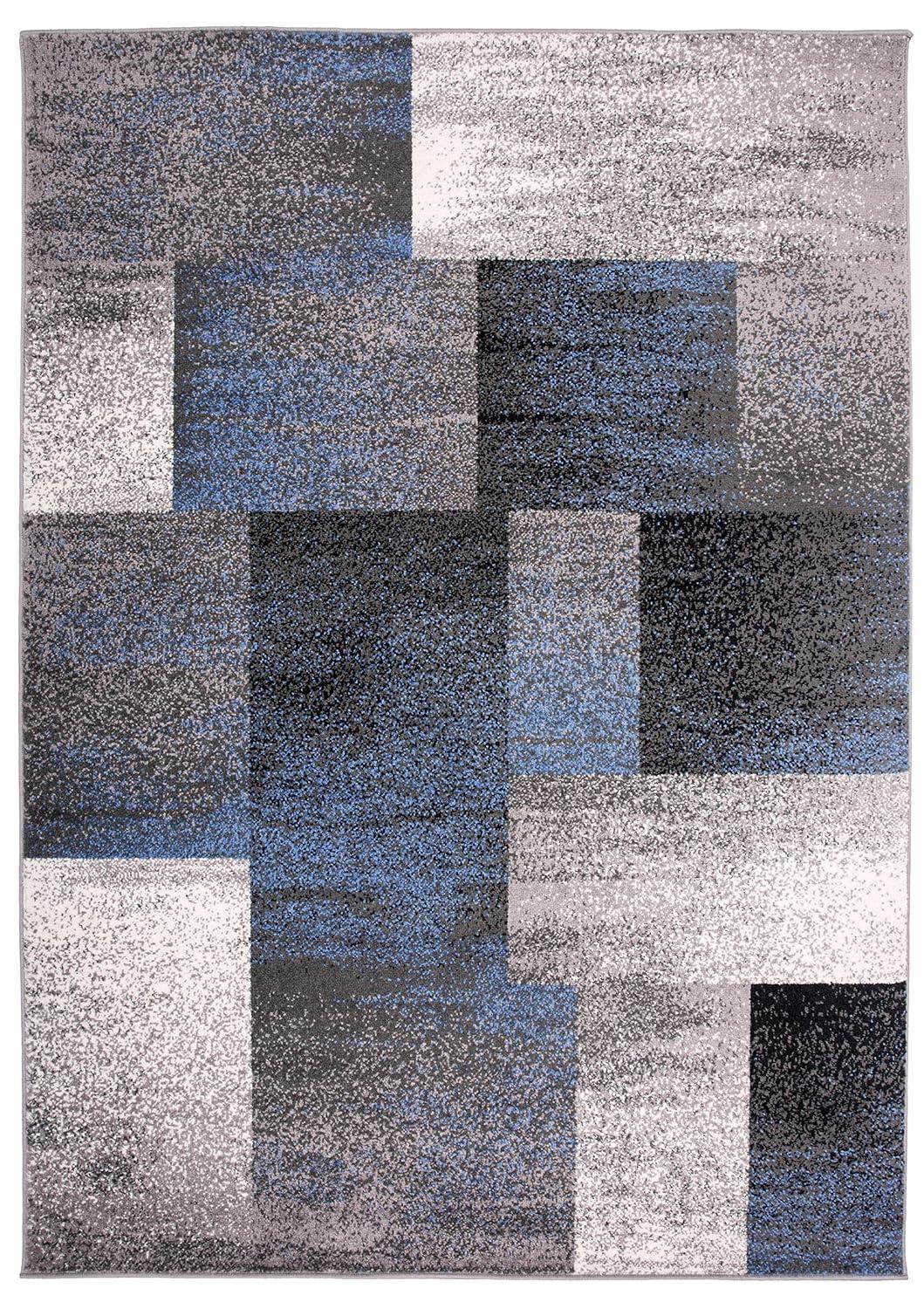 World Rug Gallery Contemporary Modern Geometric Boxes Area Rug - Blue 7'10" x 10'