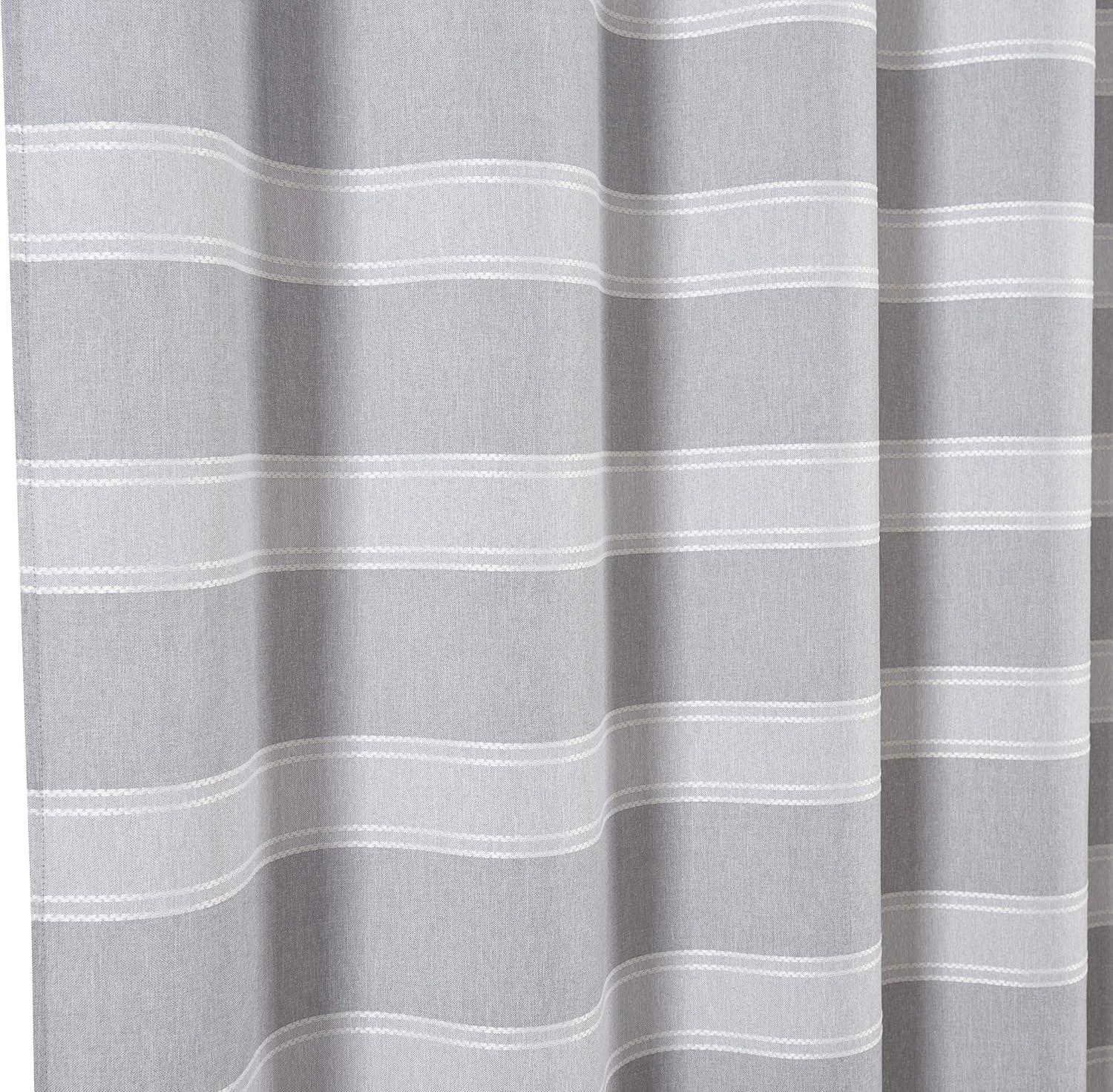 Dainty Home Madison Striped Textured Embossed Weaved Striped Cotton Feel Designed Fabric Shower Curtain 70W x 72L in Silver