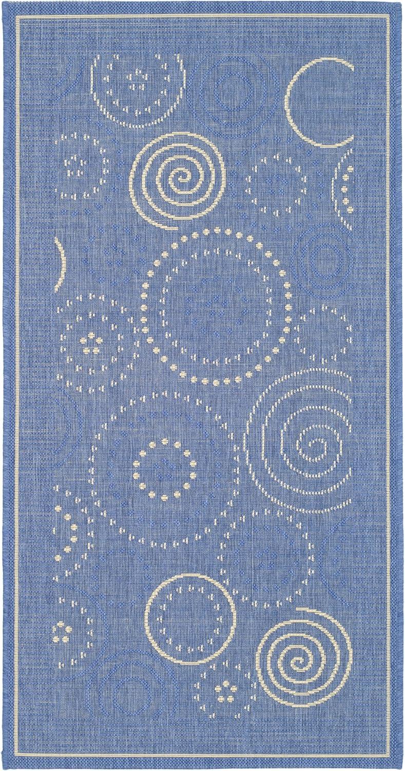 Blue Geometric Patterned Synthetic Outdoor Area Rug