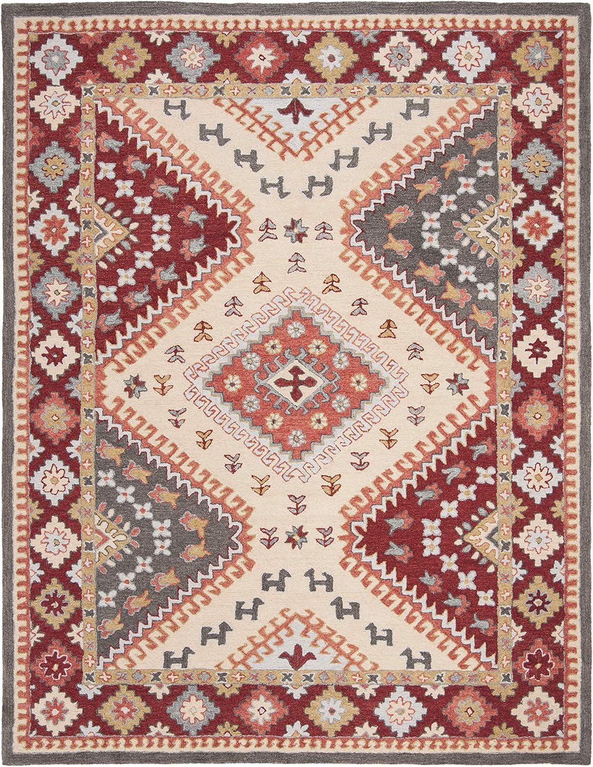 Handmade Red Wool 9' x 12' Tufted Rectangular Rug