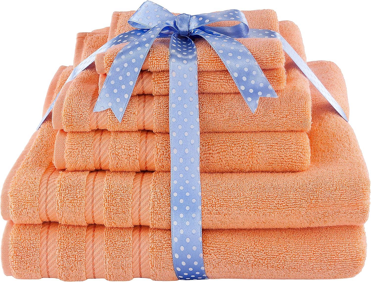 American Soft Linen 6 Piece Towel Set, 100% Cotton Bath Towels for Bathroom, Malibu Peach