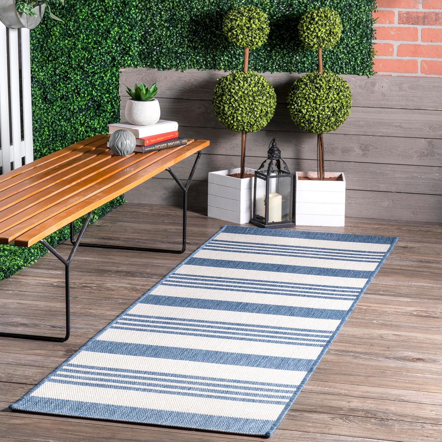 Nuloom Robin Striped 10x13 Indoor/Outdoor Area Rug for Living Room Patio Deck Front Porch Kitchen, Blue/Ivory