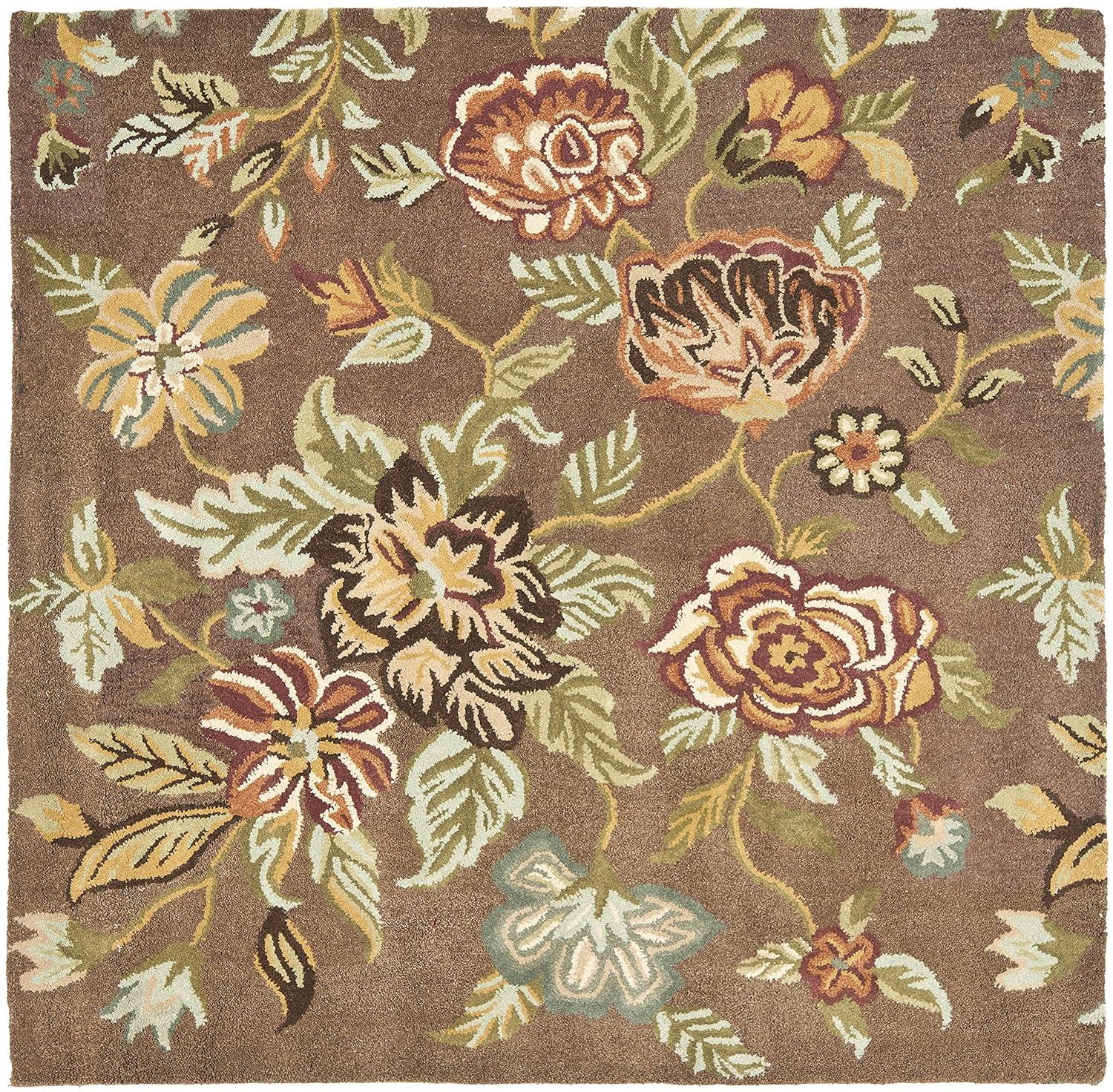 Emrick Hand Hooked Wool/Cotton/Latex Floral Rug in Brown