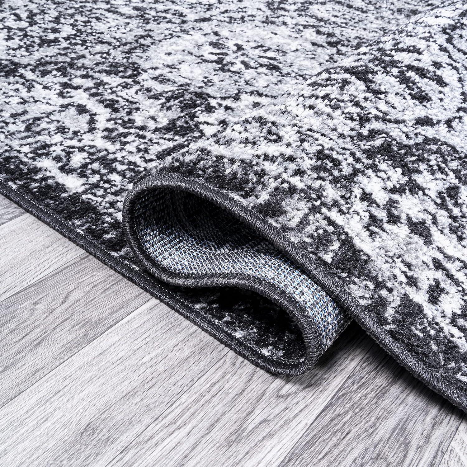 2' x 8' Modern Persian Boho Vintage Trellis Runner Rug, Black/Ivory - JONATHAN Y