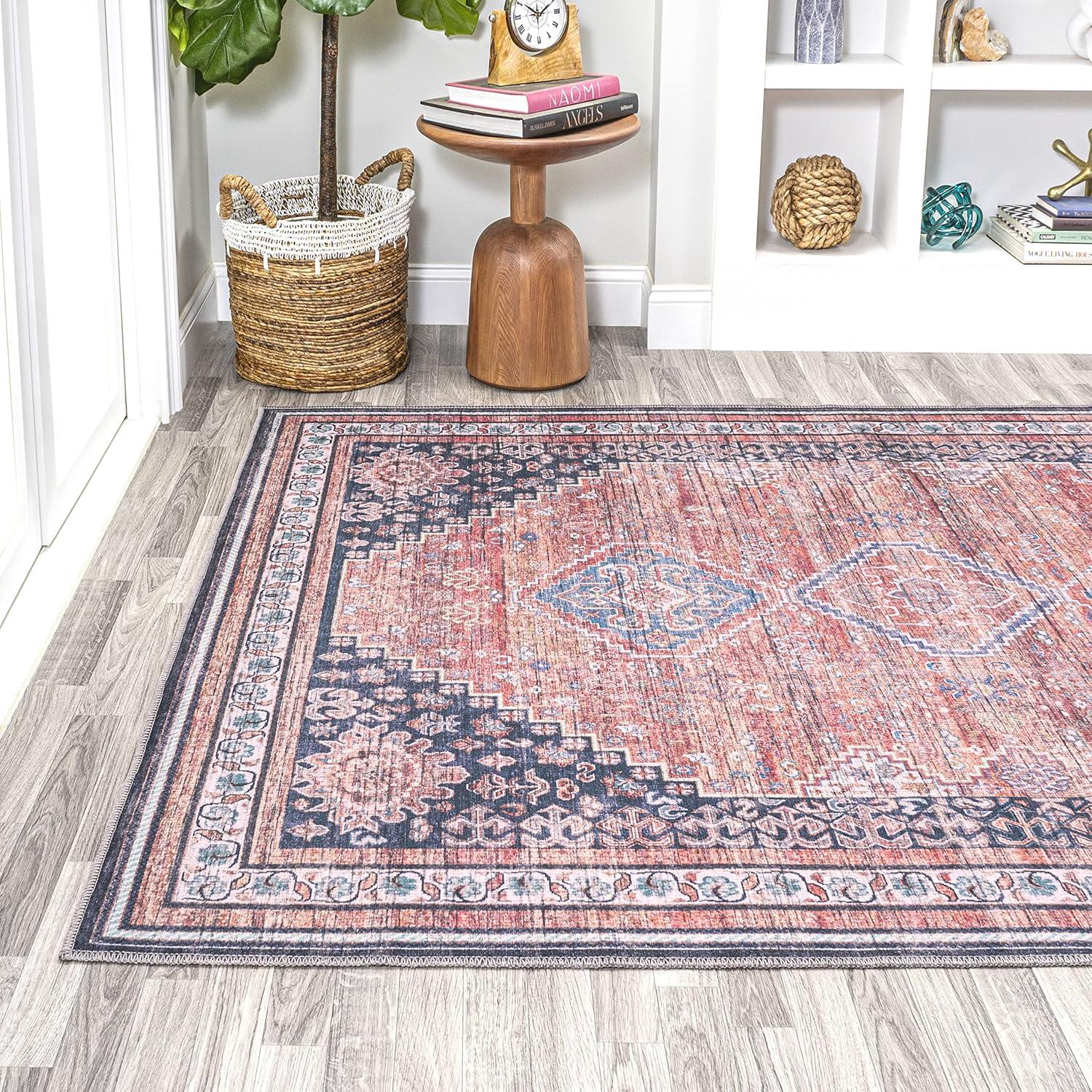 4' x 6' Dalyan Geometric Medallions Machine Washable Indoor/Outdoor Area Rug, Terra/Navy - JONATHAN Y