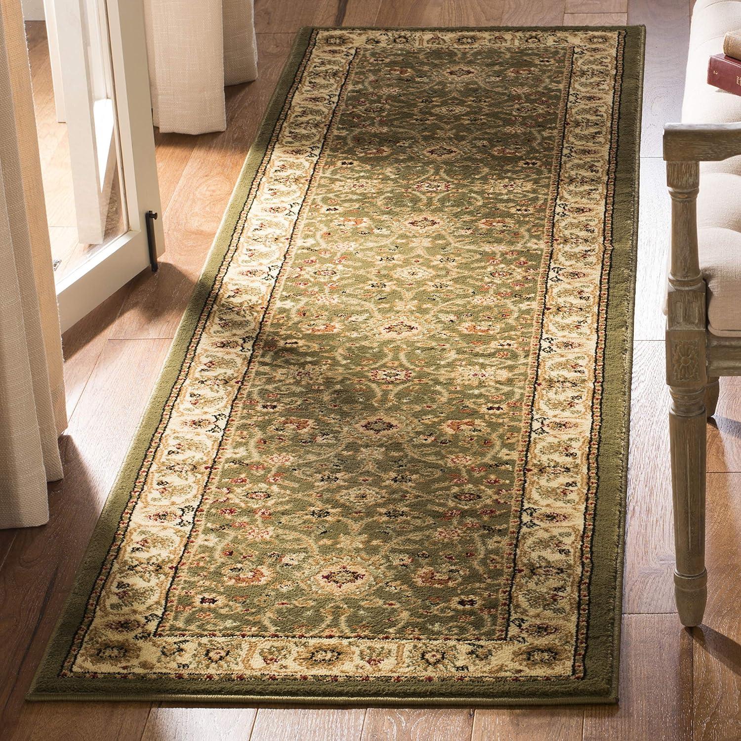 Elegant Sage & Ivory Synthetic Runner Rug - 2'3" x 16' Easy Care Design