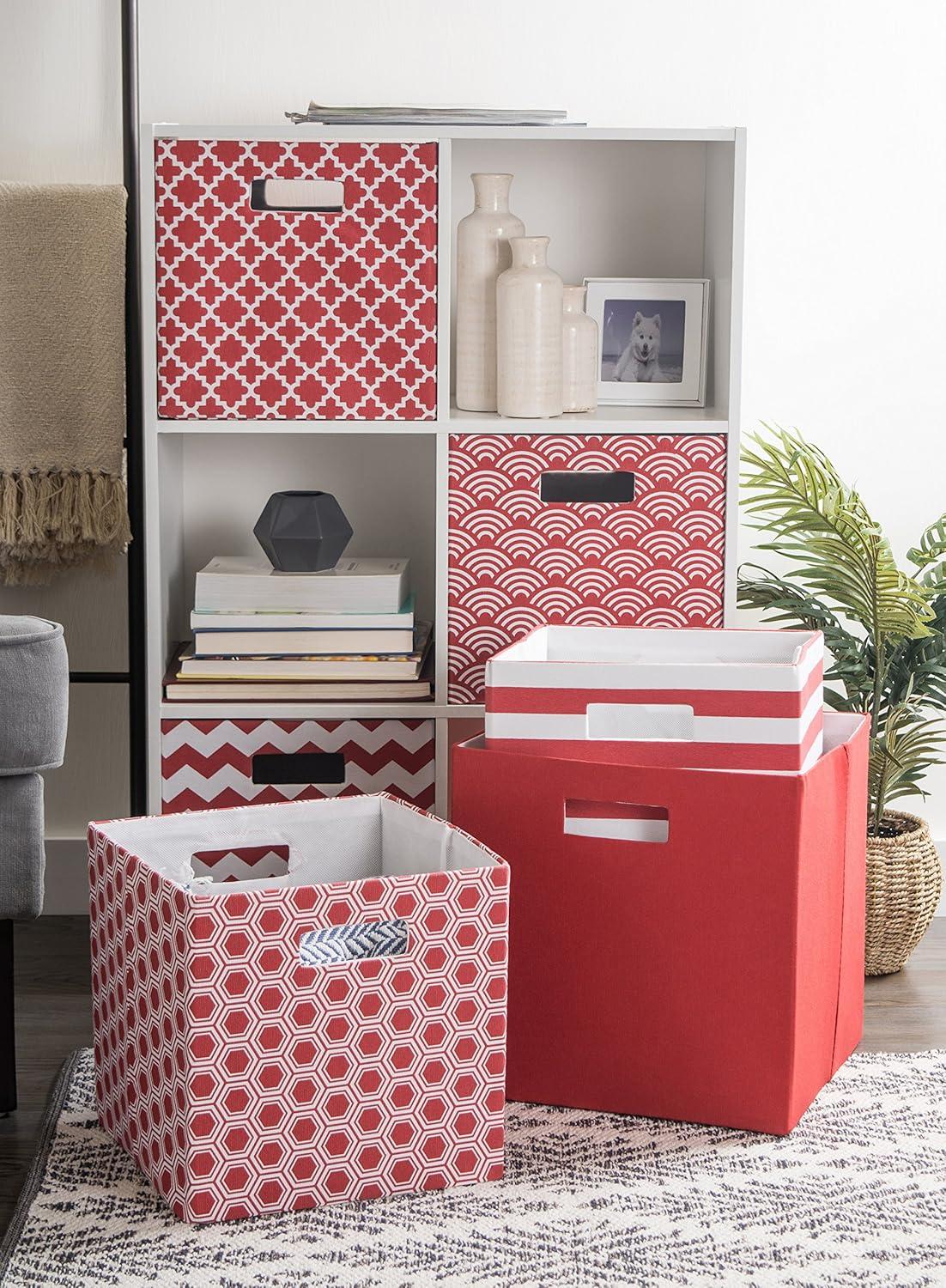 Rust Red Cube Storage Bin with Lattice Design 13"