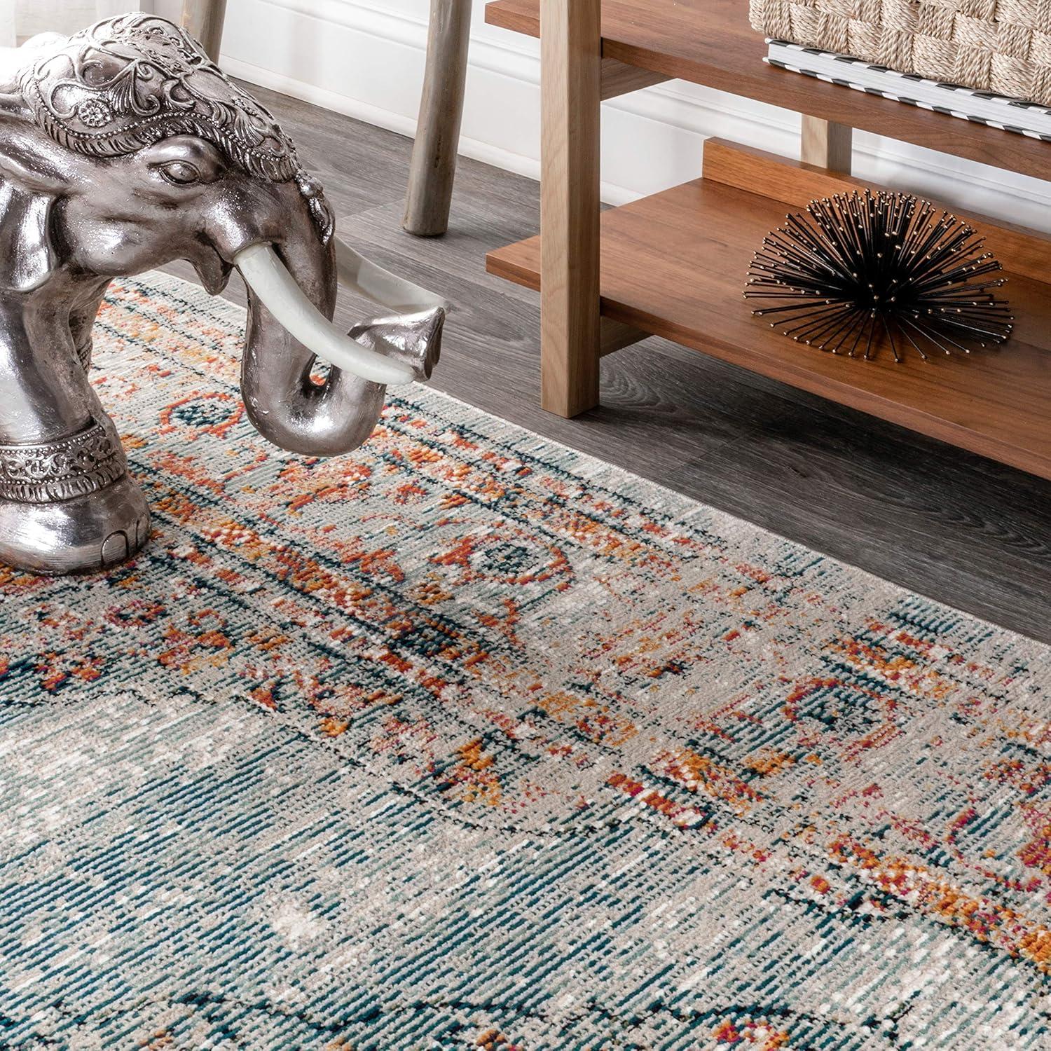 4'x6' Cadiz Vintage Medallion Area Rug, Coral/Turquoise - JONATHAN Y