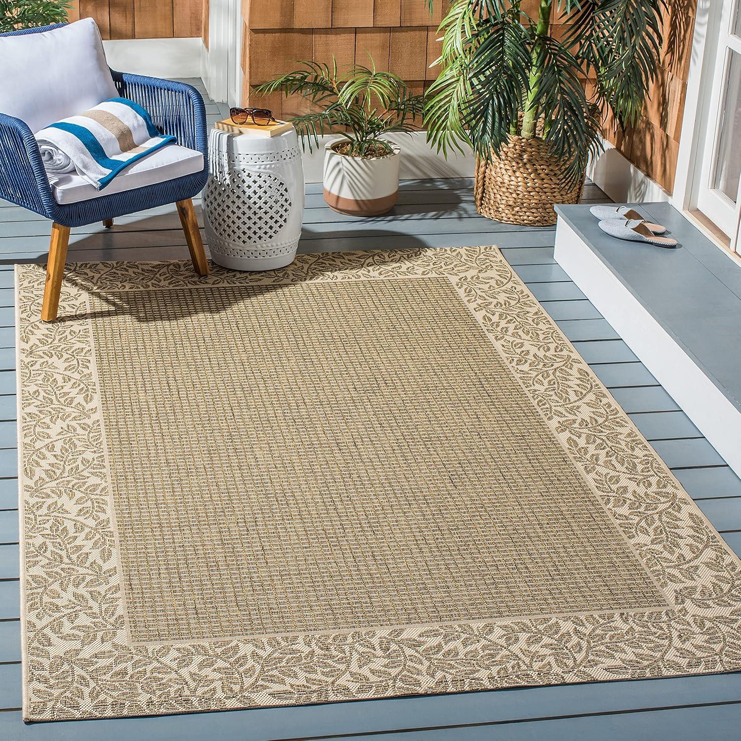 SAFAVIEH Courtyard Regent Oriental Indoor/Outdoor Area Rug, Brown/Natural, 4' x 5'7"