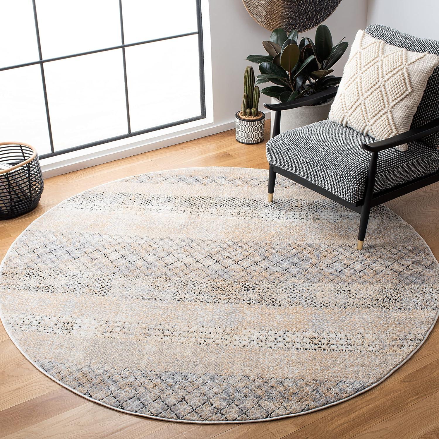 Amelia Round Grey and Gold Hand-Knotted Synthetic Rug