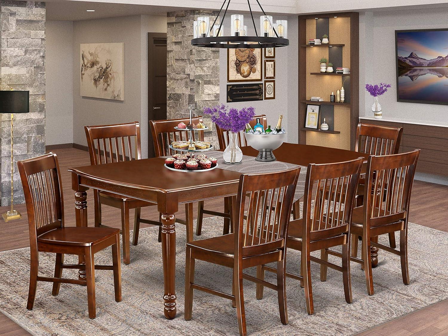 Elegant Mahogany 9-Piece Dining Set with Rectangular Table and Wooden Chairs