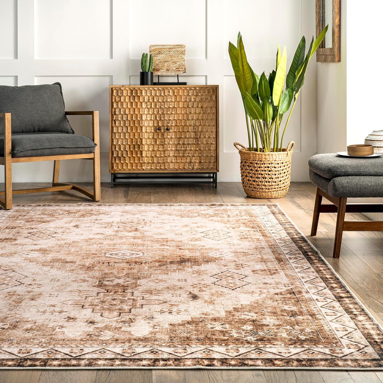 Lauren Liess x Rugs USA Jessamine Geometric Machine Washable Beige/Brown Area Rug