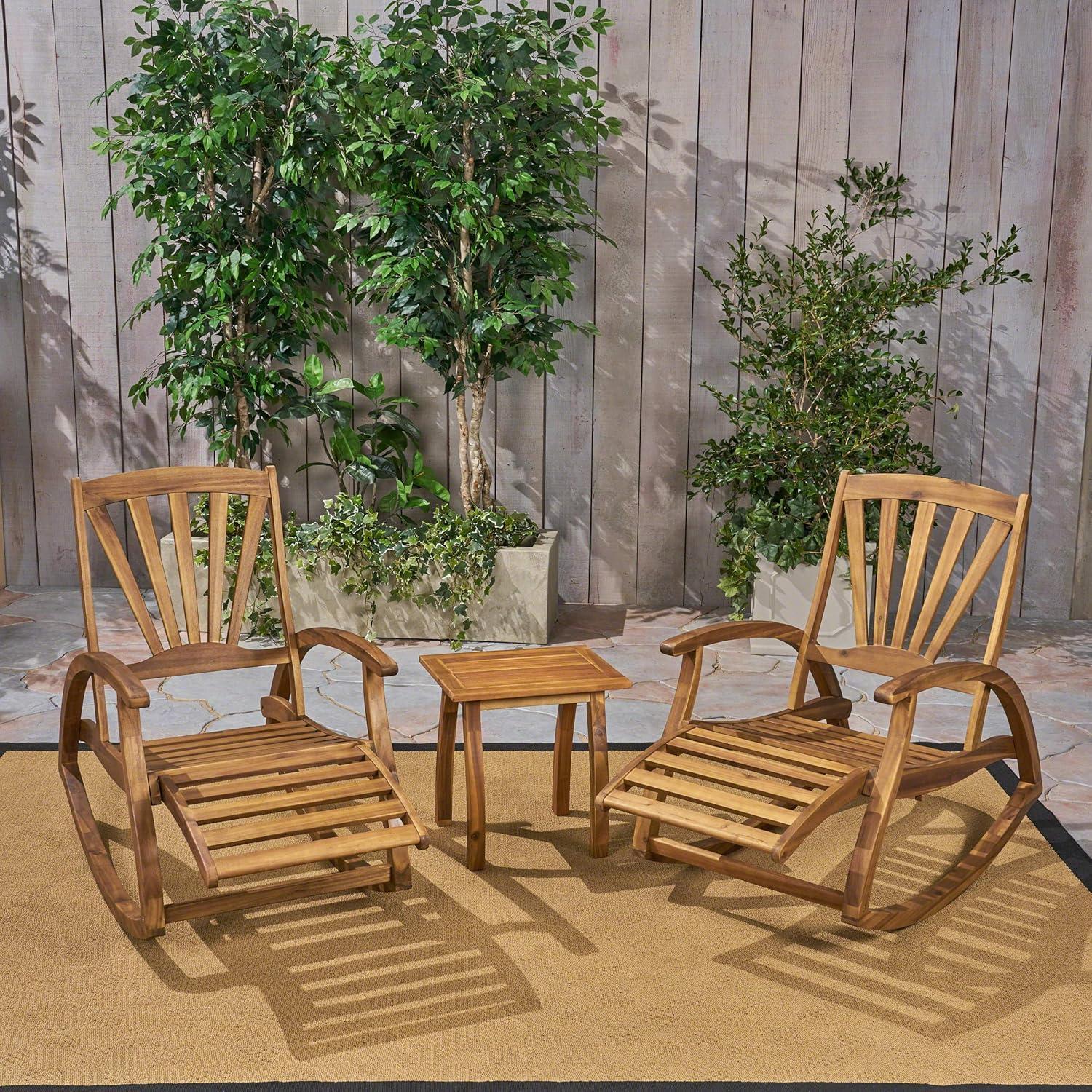 Sunview 3pc Acacia Wood Recliner Rocking Chair Set - Teak - Christopher Knight Home: Weather-Resistant Patio Set