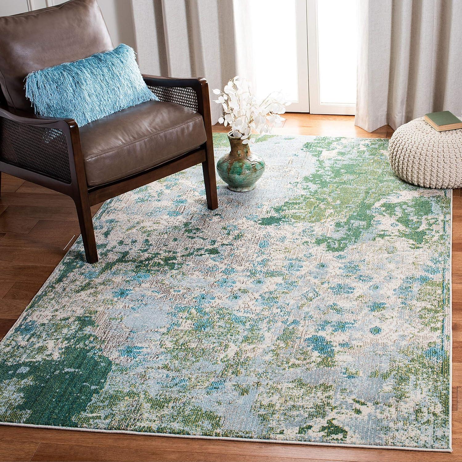 Monaco Green and Turquoise Abstract 9' x 12' Synthetic Area Rug