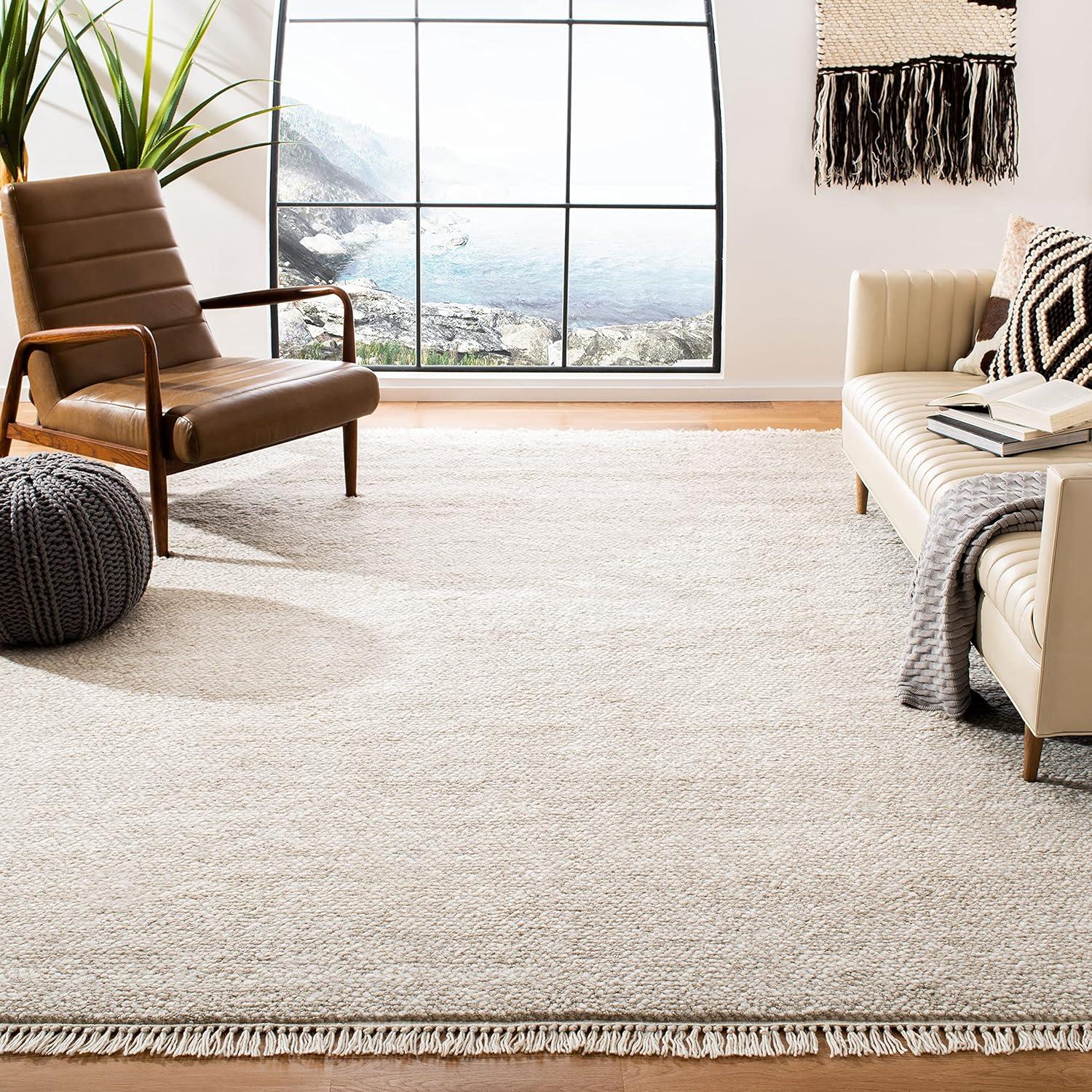 SAFAVIEH Casablanca Claud Solid Wool Shag Area Rug, Beige, 4' x 6'