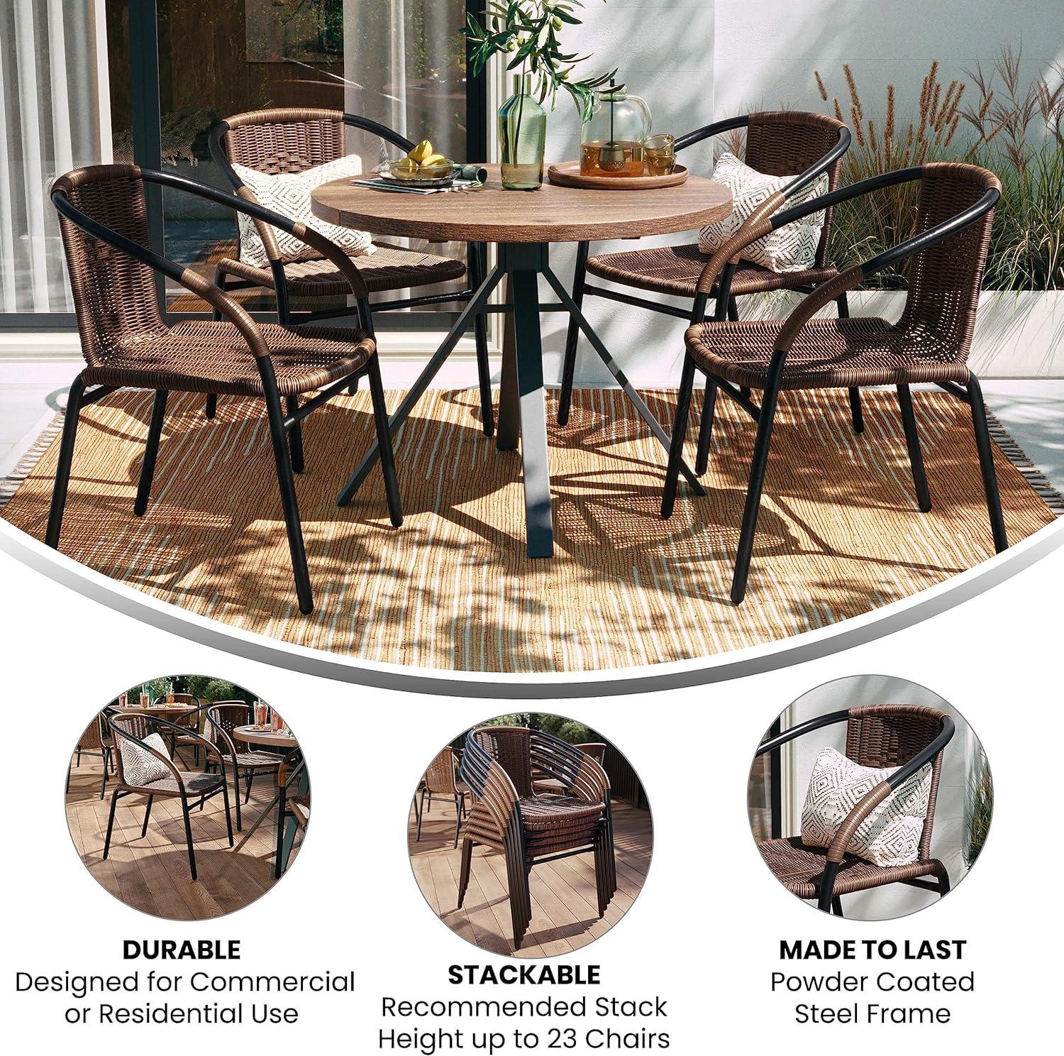 Flash Furniture Lila 4 Pack Medium Brown Rattan Indoor-Outdoor Restaurant Stack Chair