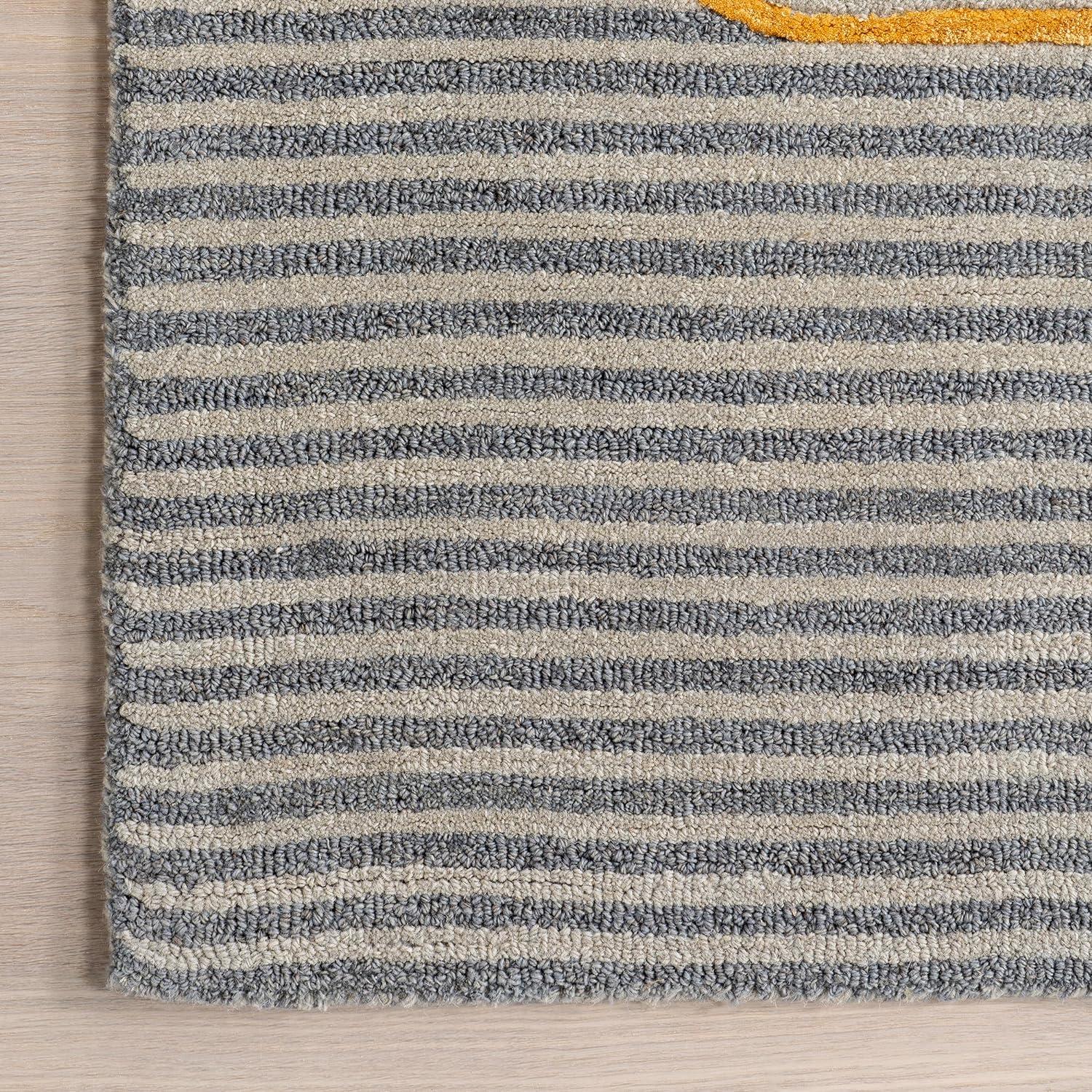 Blue and Gray Tufted Wool Striped Area Rug