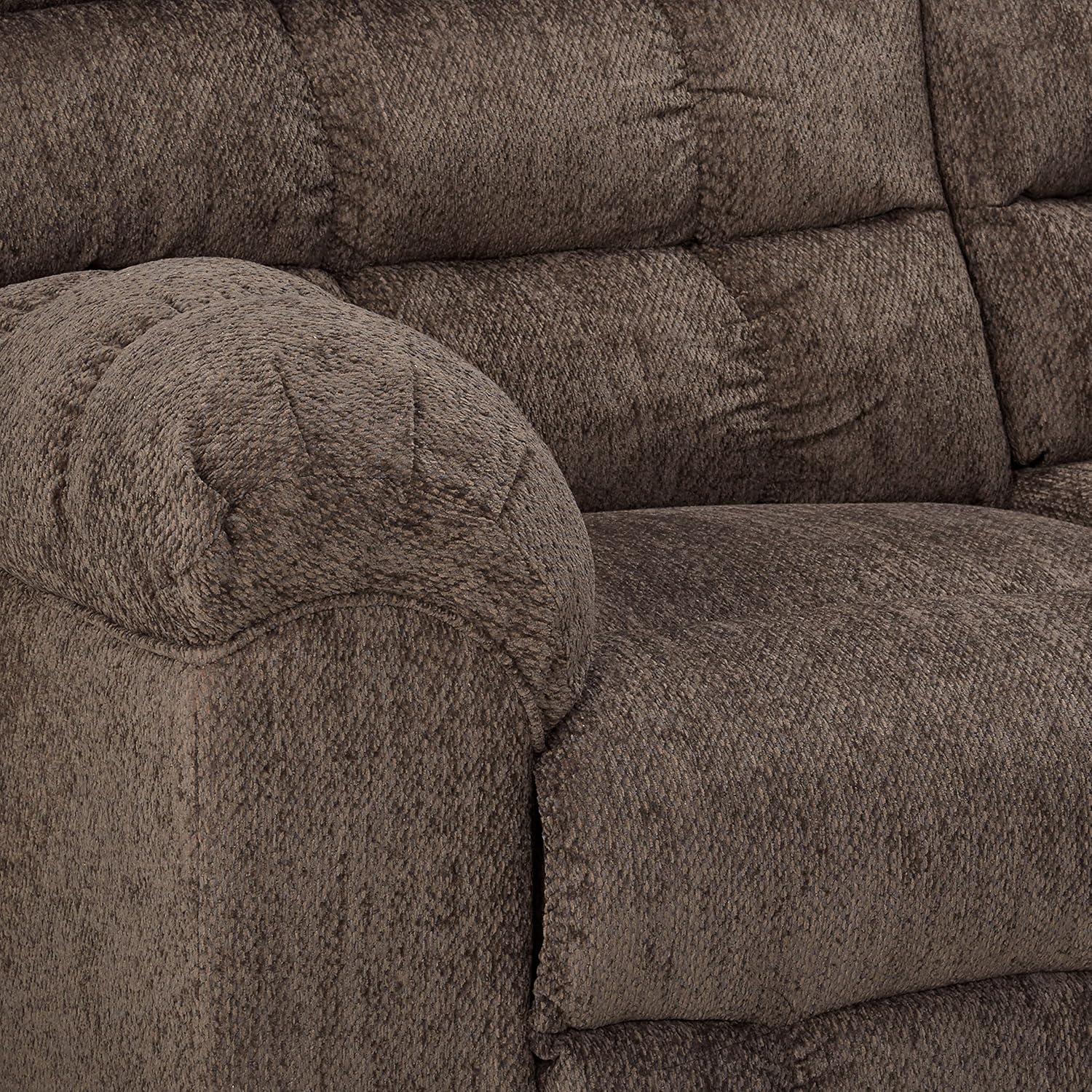 Slate Tufted Fabric Reclining Sofa with Storage and Cup Holders