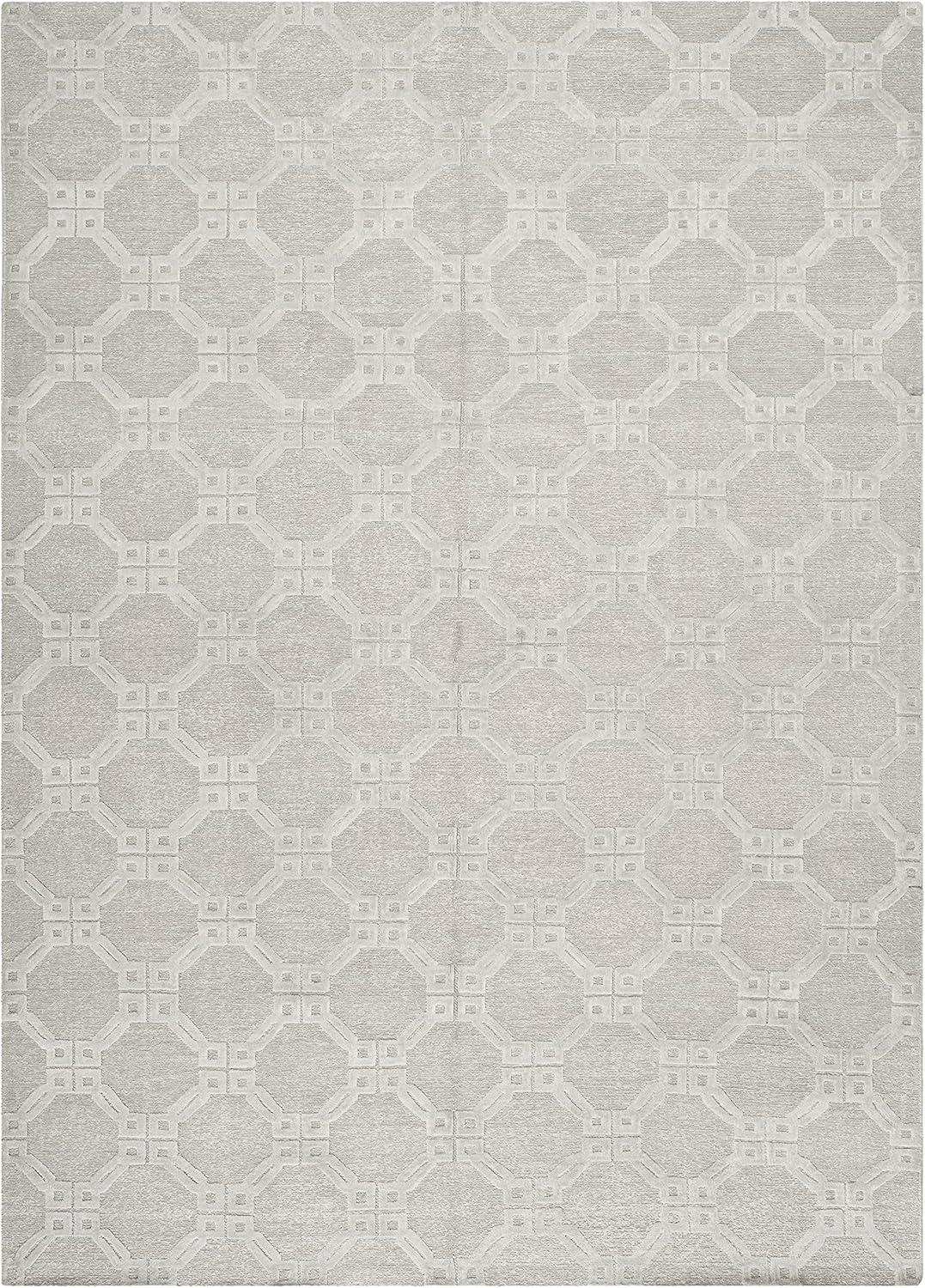 Silver Geometric Hand-Knotted Wool 6' x 9' Area Rug