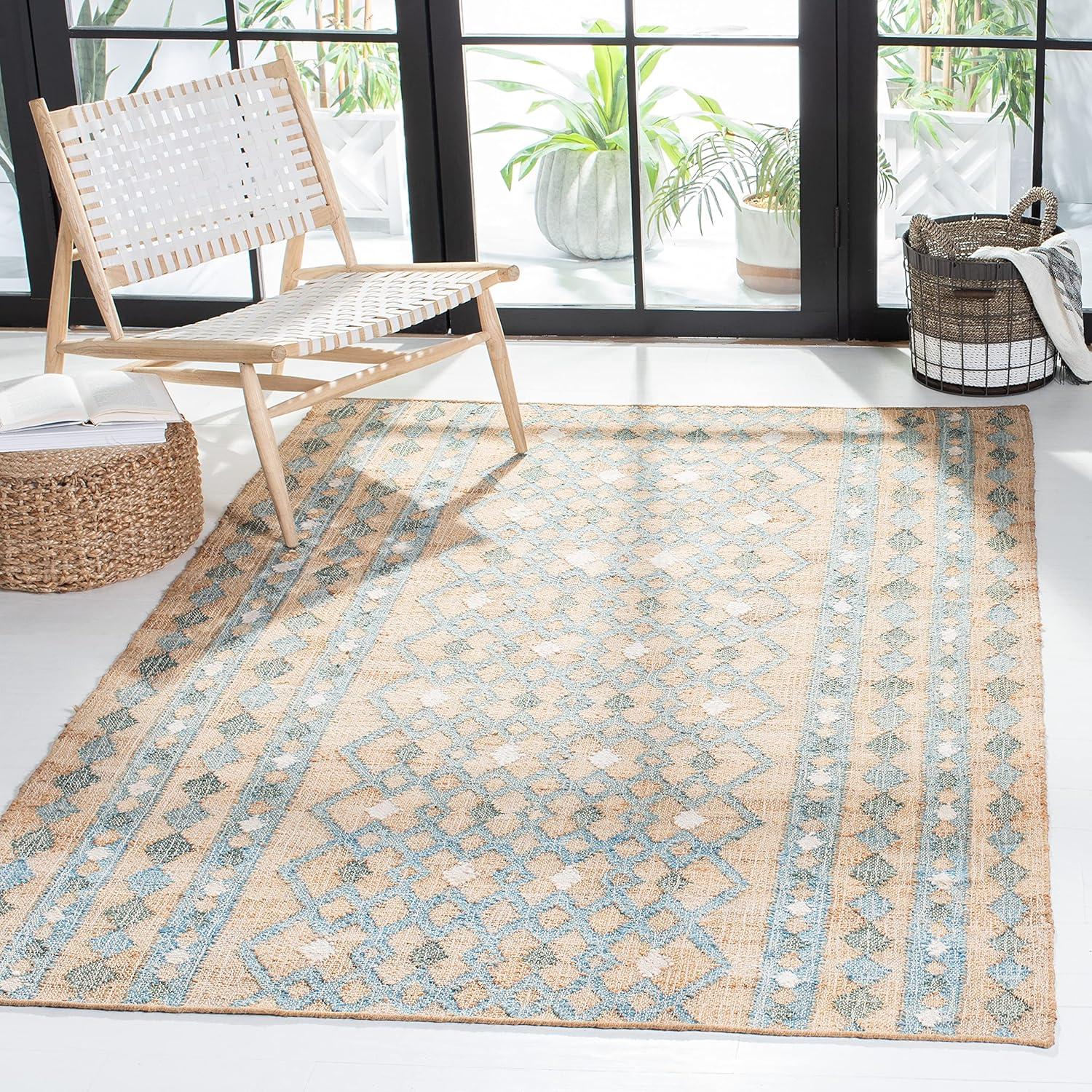 Kilim KLM759 Hand Woven Area Rug - Natural/Blue - 6'x9' - Safavieh.